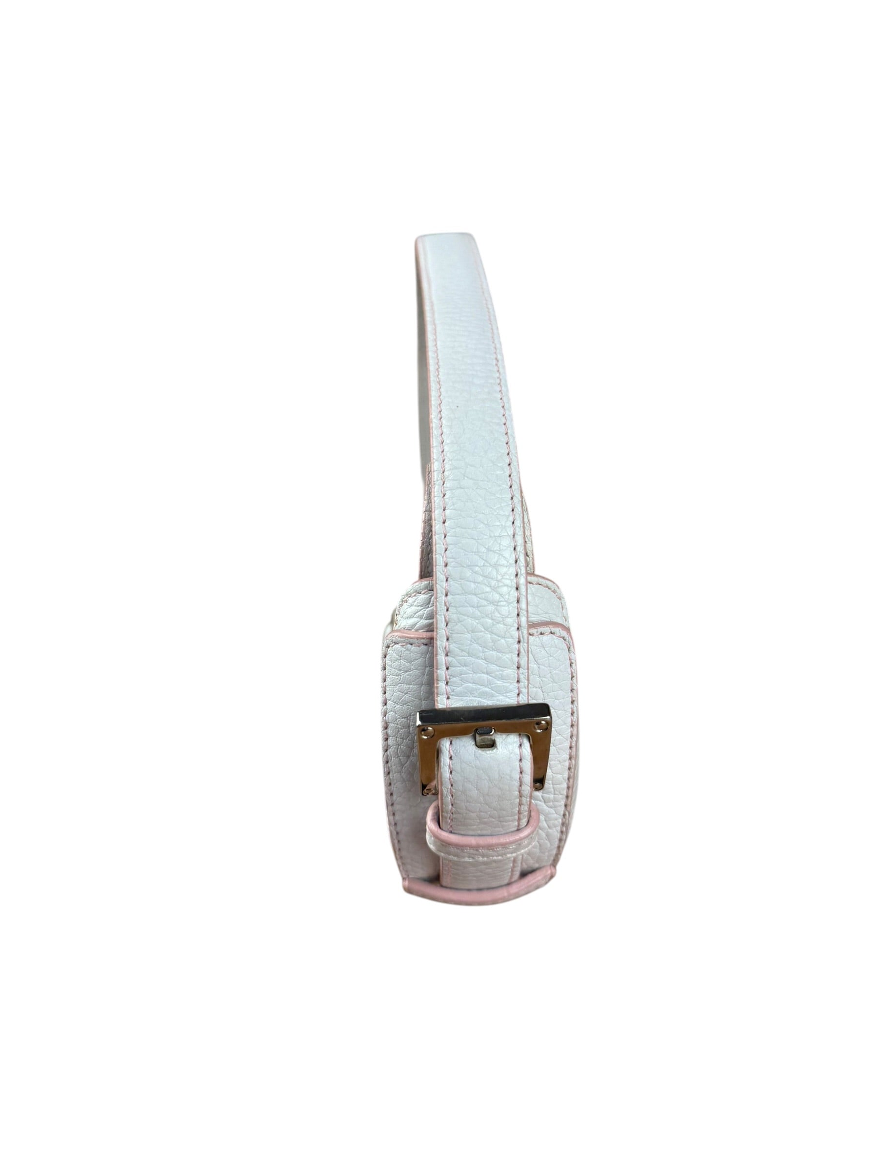 Loewe White Pebbled Leather Pink Trim Mini Boat Pochette