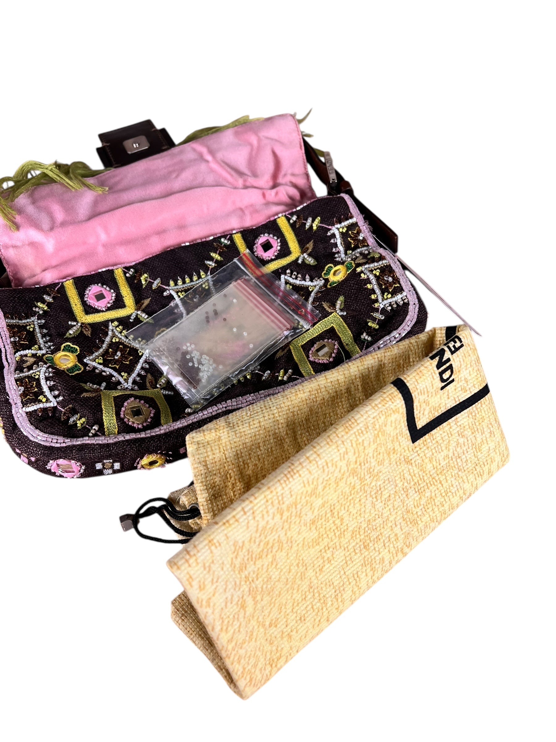 Fendi Canvas Baguette Dark Brown Beaded