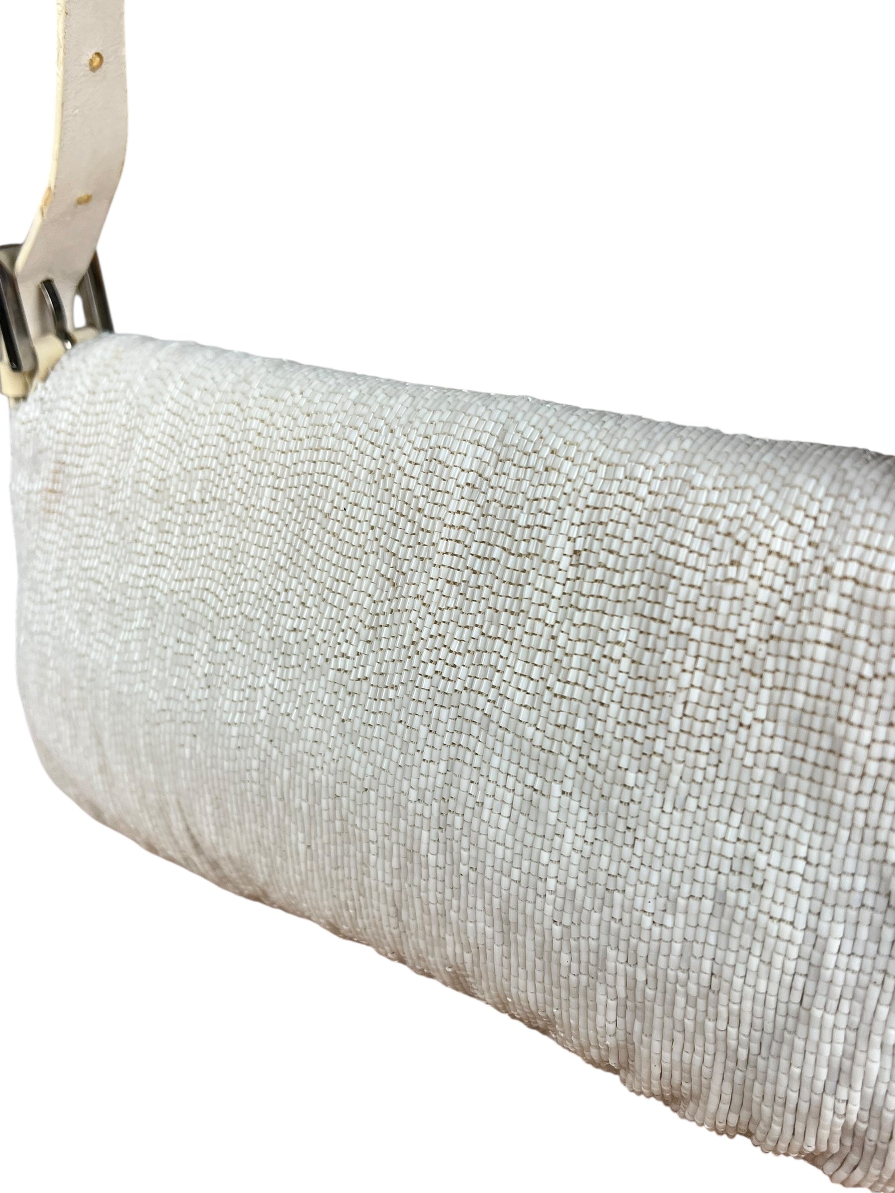 Fendi Vintage Beaded Baguette White