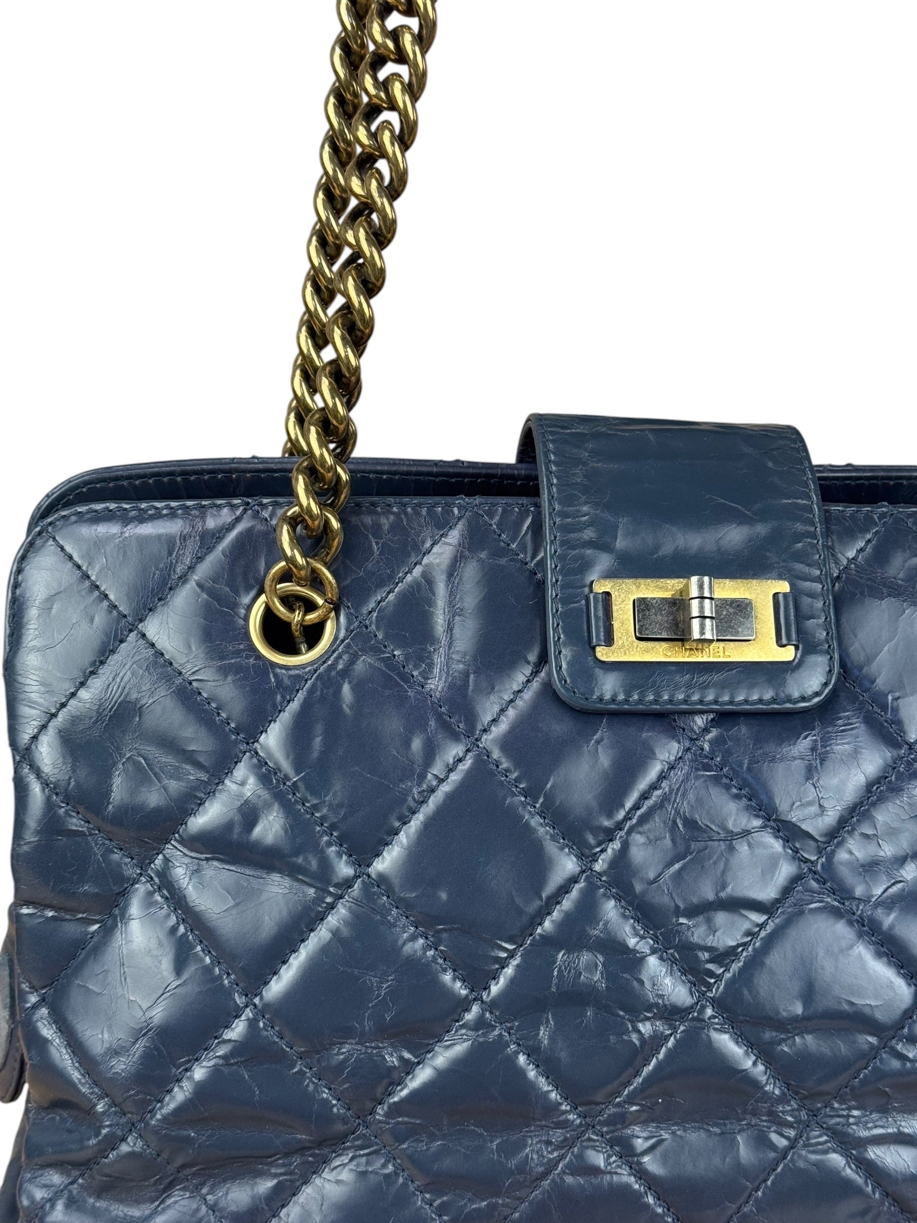 Chanel Blue Aged Quilted 2.55 Leather Chain Tote 2011