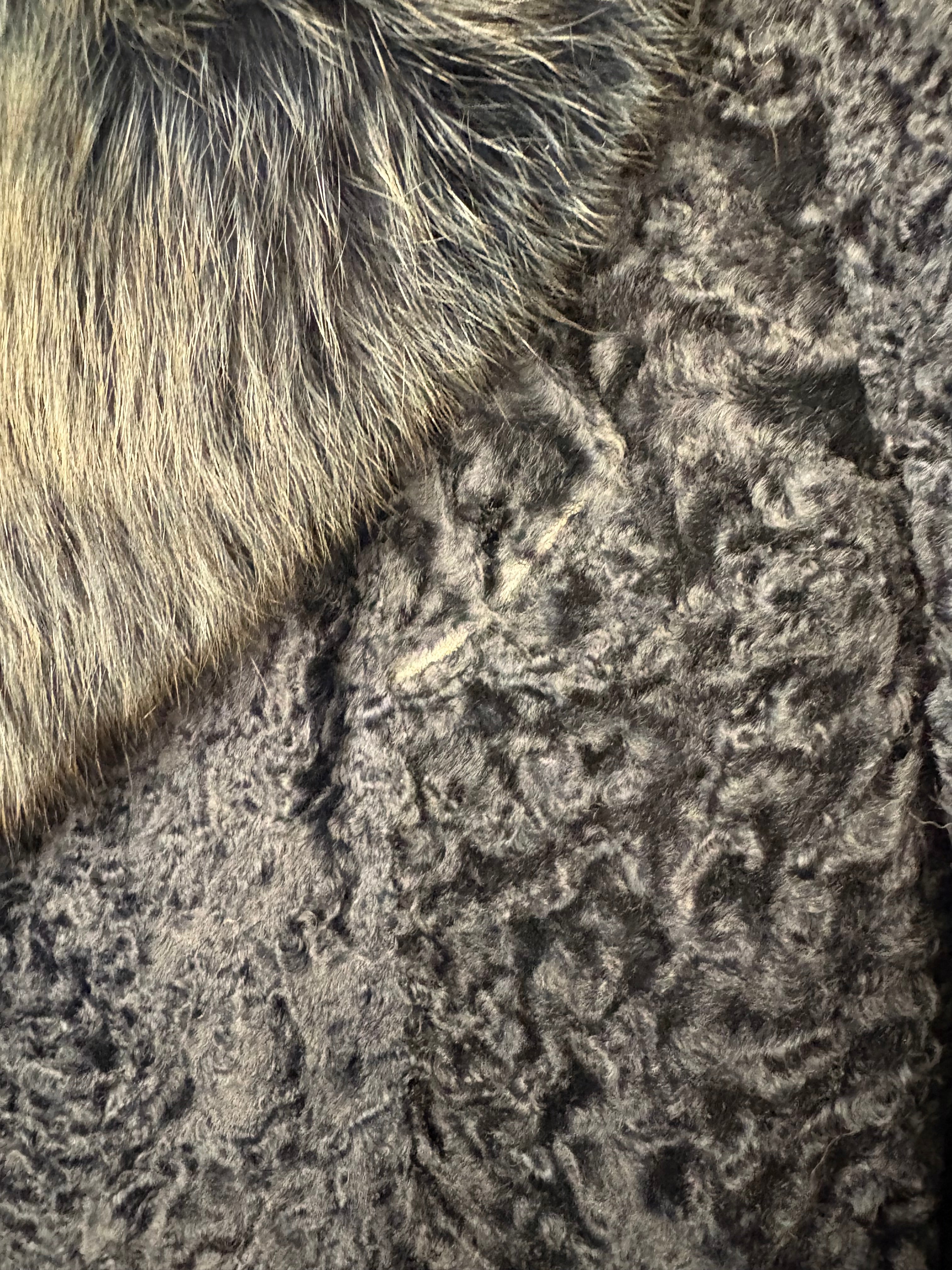 Vintage Navy Blue Persian Lamb Fur Long Coat