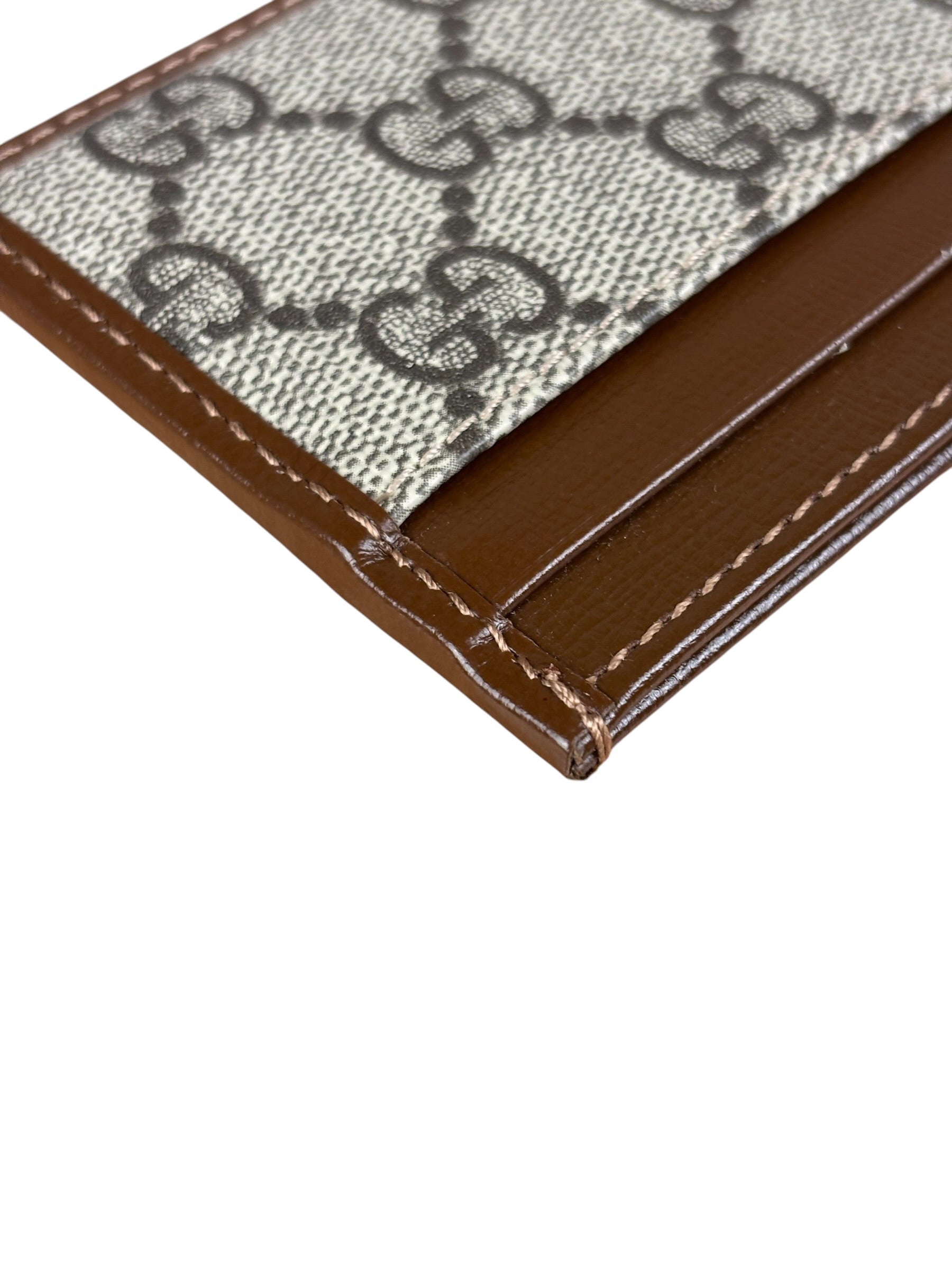 Gucci Brown Leather Trim GG Supreme Card Holder