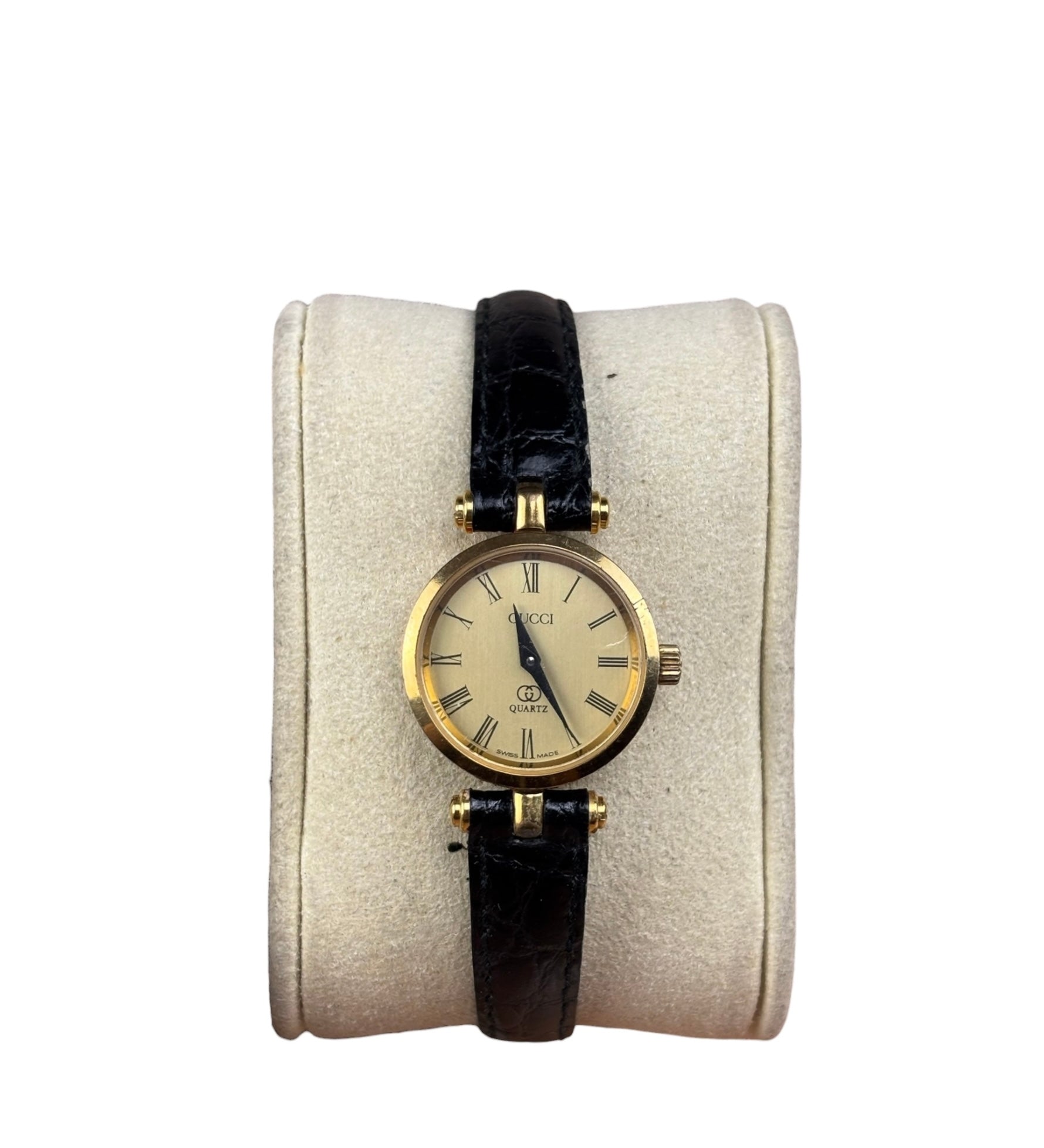 Gucci 2000L Champagne Dial Black Strap