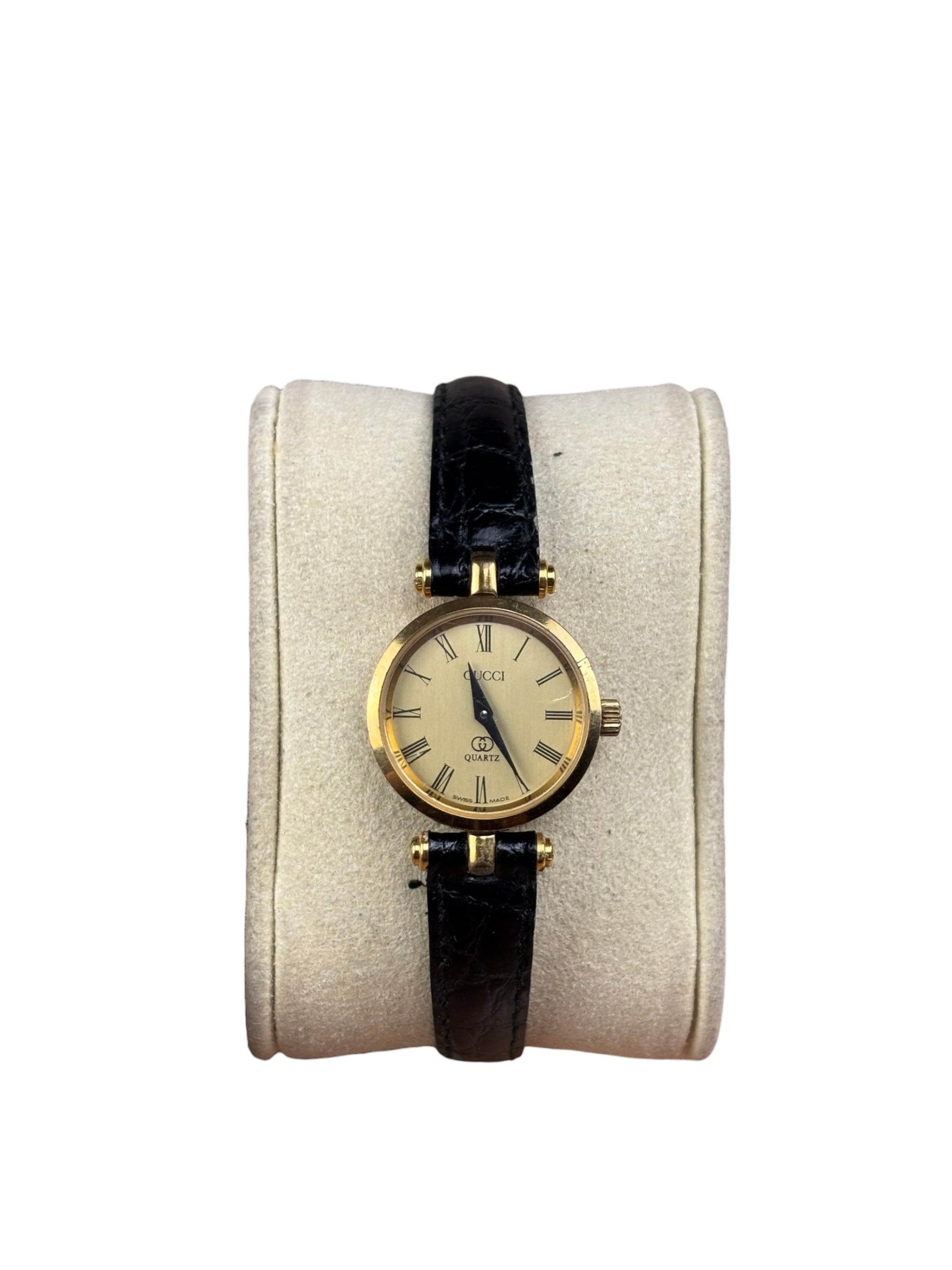 Gucci 2000L Champagne Dial Black Strap