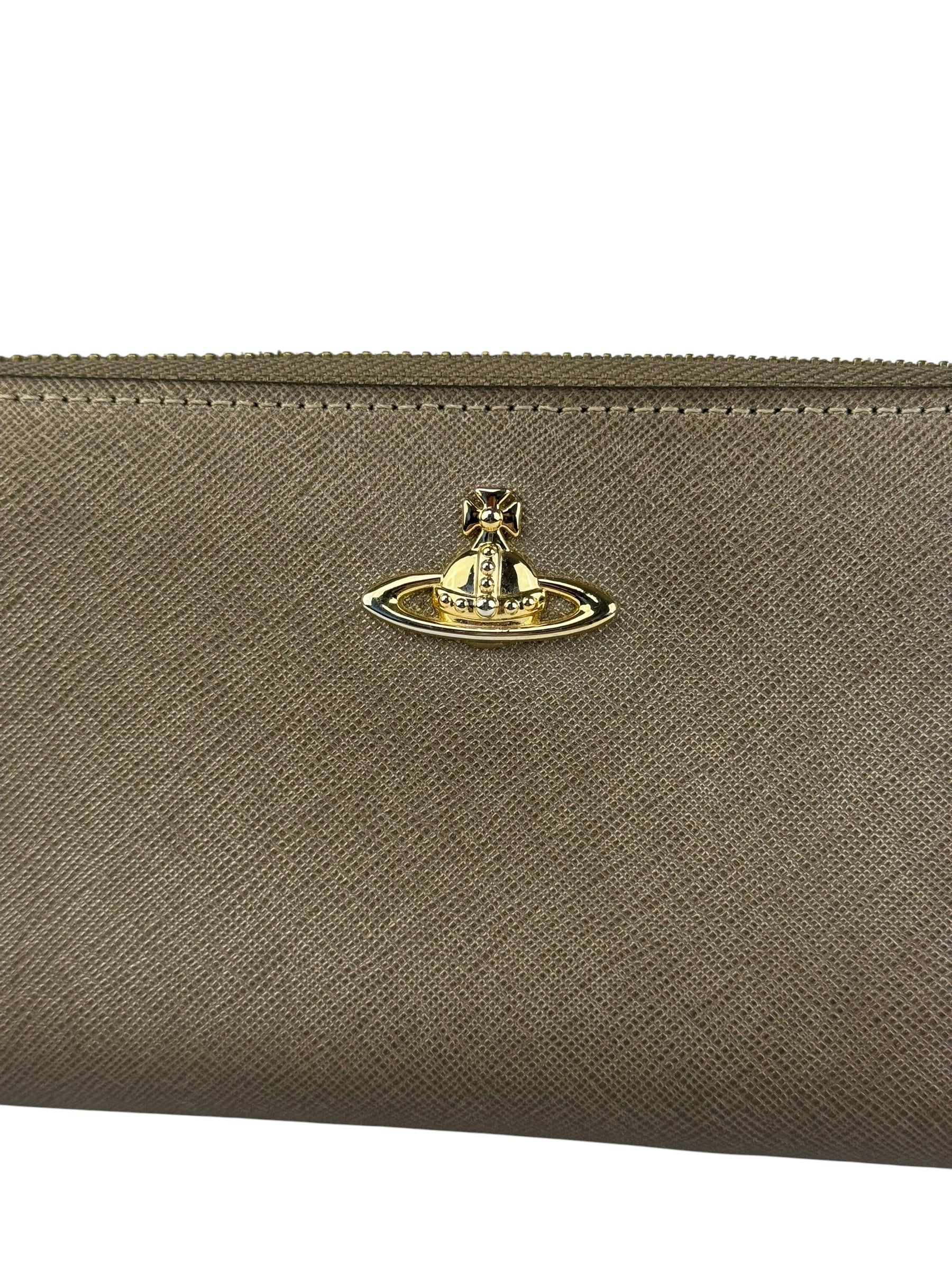 Vivienne Westwood Brown Leather Orb Zip Long Wallet