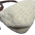 Fendi Cream/Brown Leather Trim Zucca Baguette