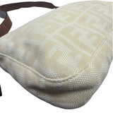 Fendi Cream/Brown Leather Trim Zucca Baguette