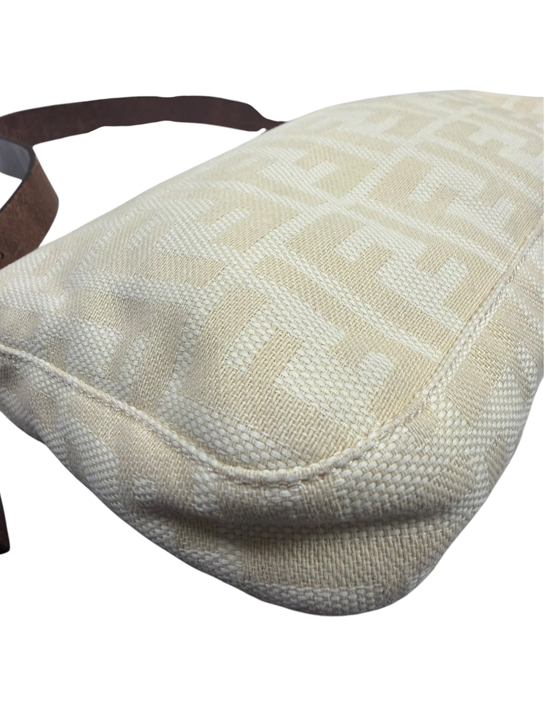 Fendi Cream/Brown Leather Trim Zucca Baguette