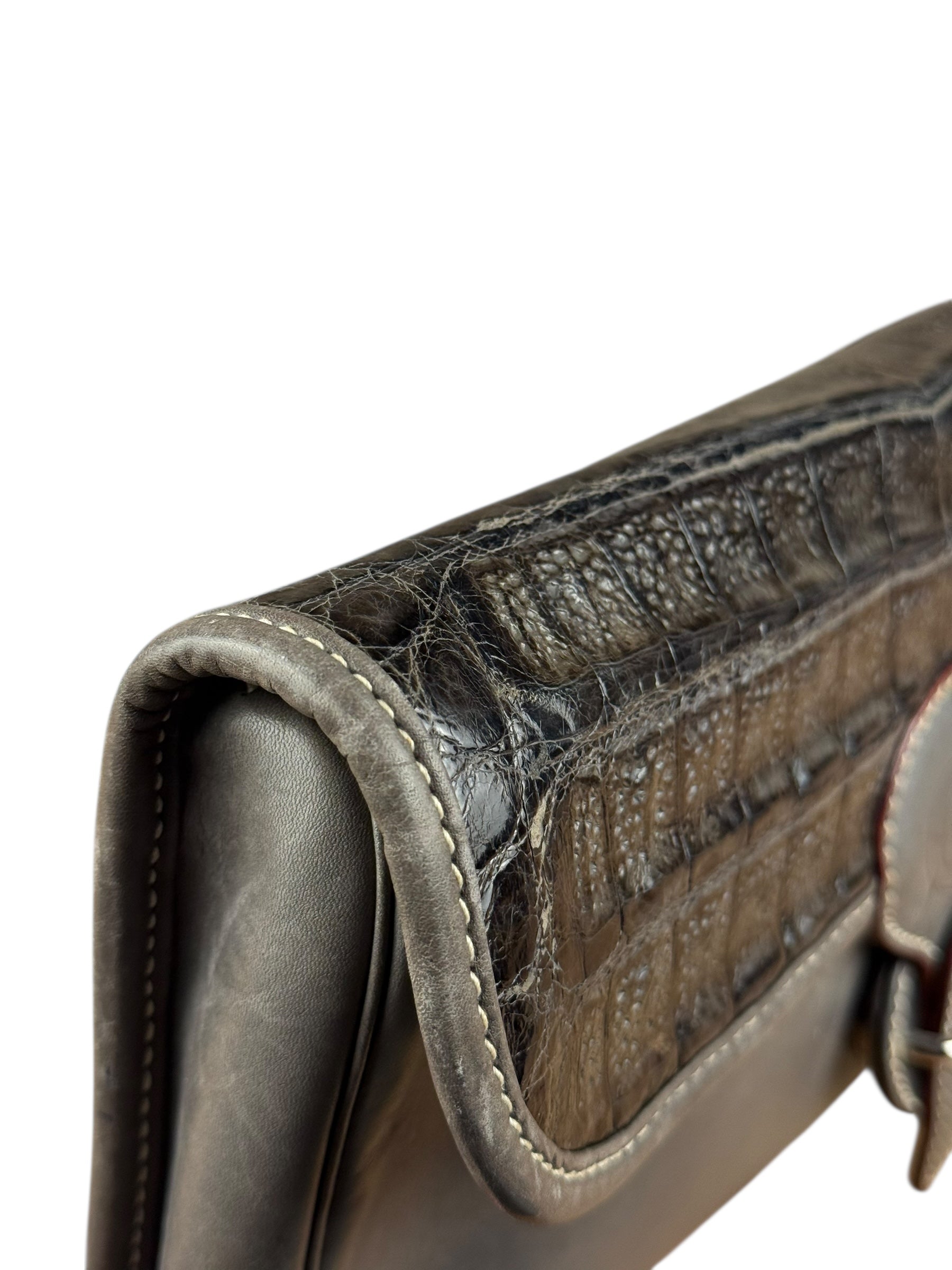 Gucci Vintage Grey Leather Flap Clutch