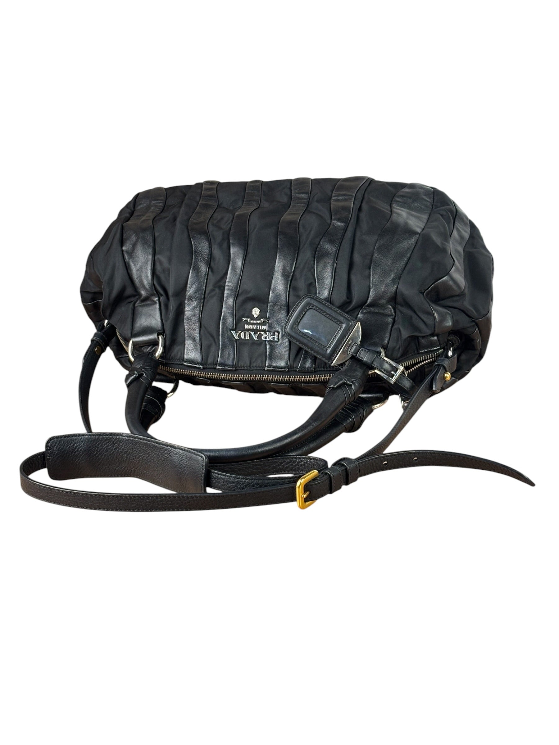 Prada Black Tessuto Nylon/Nappa Leather Waves Two-Way Bag