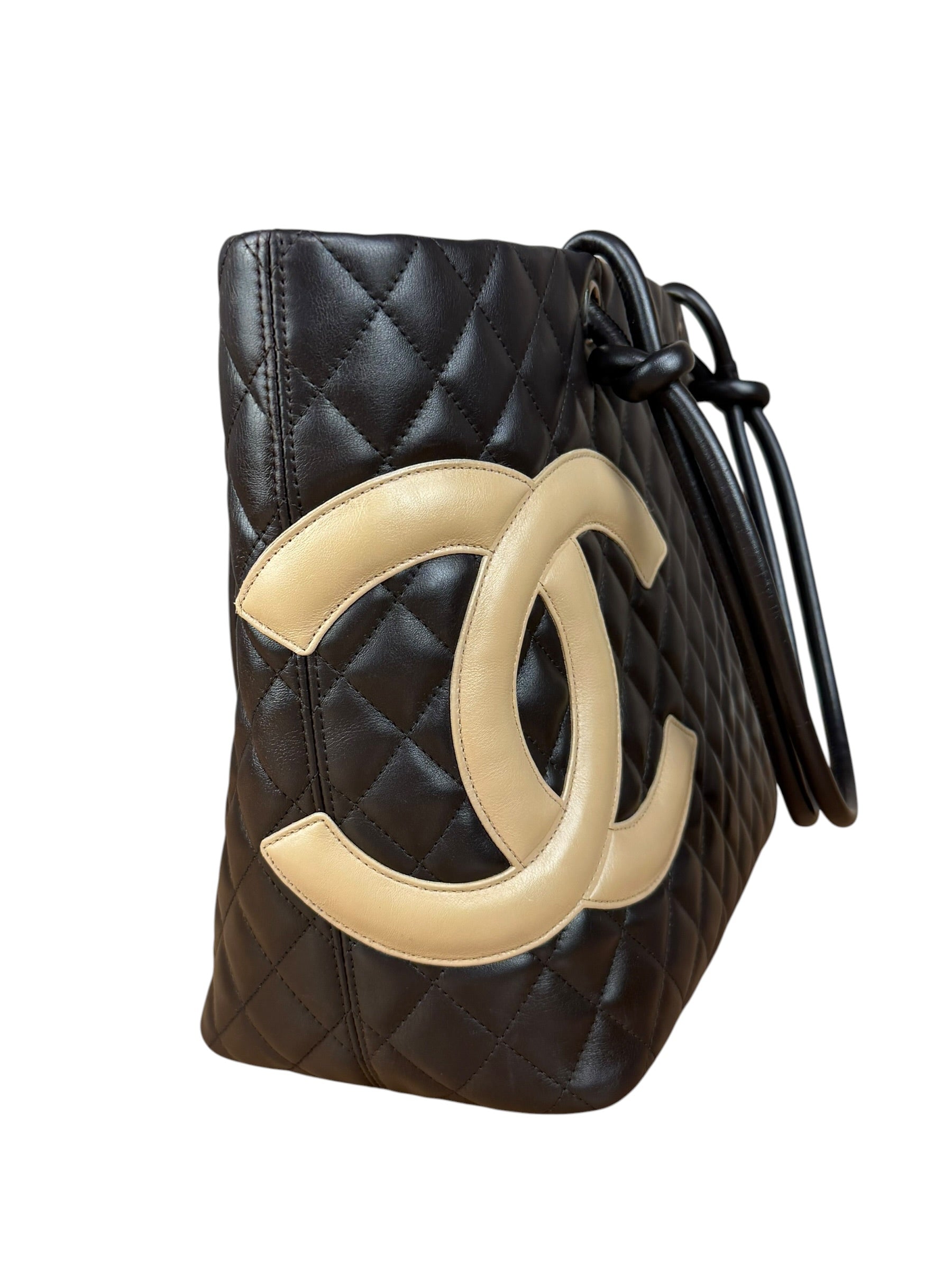 Chanel Brown Quilted Leather Cambon Ligne Shoulder Tote 2004