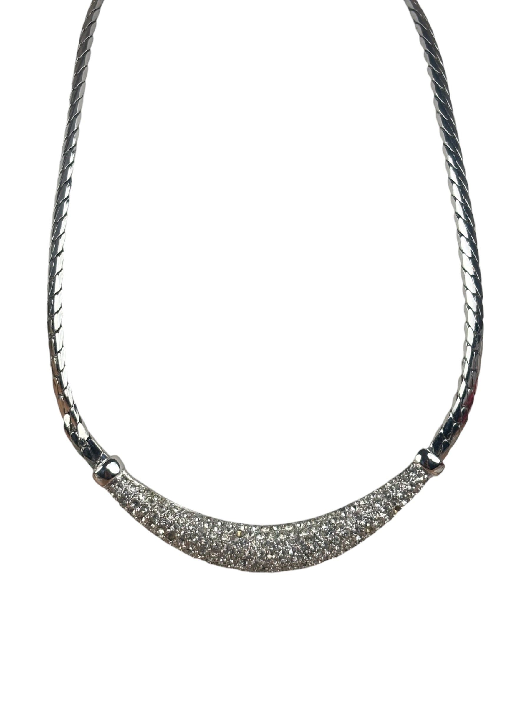 Christian Dior Vintage Rhinestone Crescent Smile Necklace