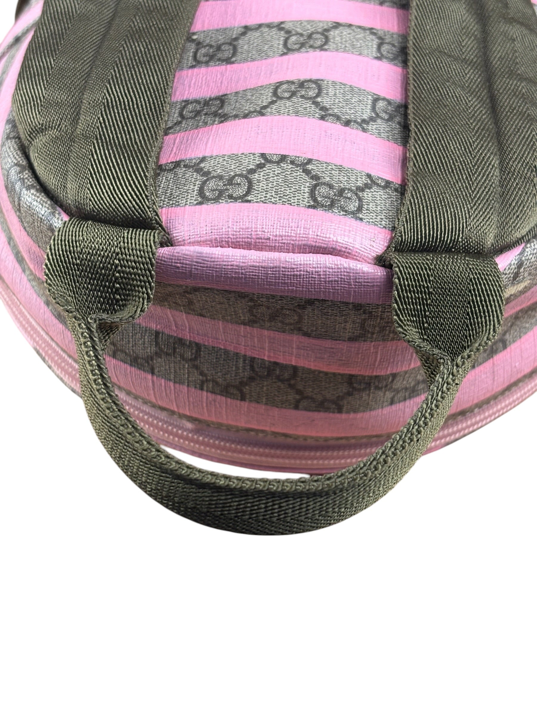 Gucci Pink Stripped Kids GG Supreme Canvas Backpack