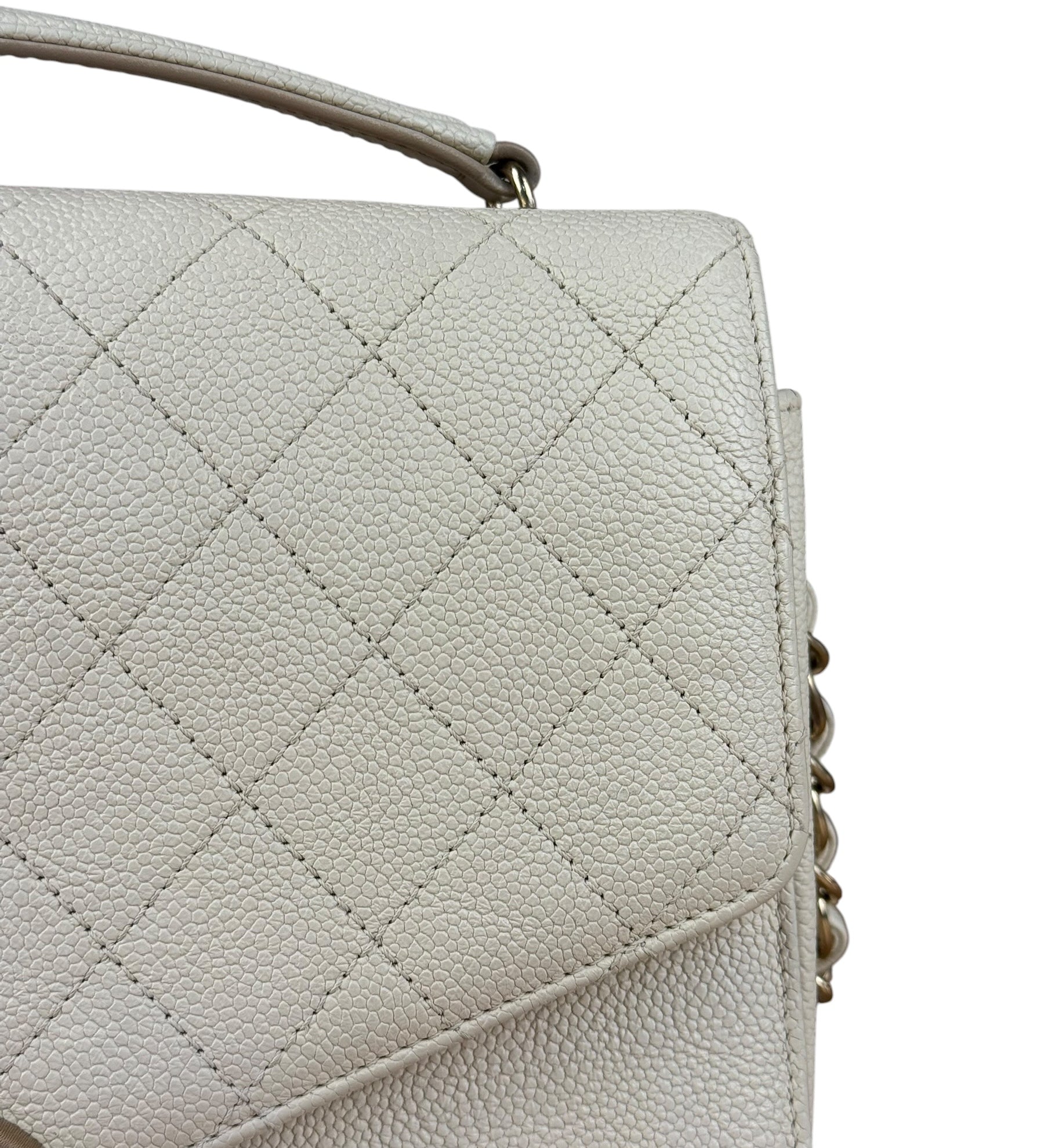 Chanel Ivory Caviar Quilted Coco Cuba Chain Top Handle Bag 2018