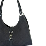 Gucci Black Leather Trim GG Bardot Jackie Medium Hobo Bag