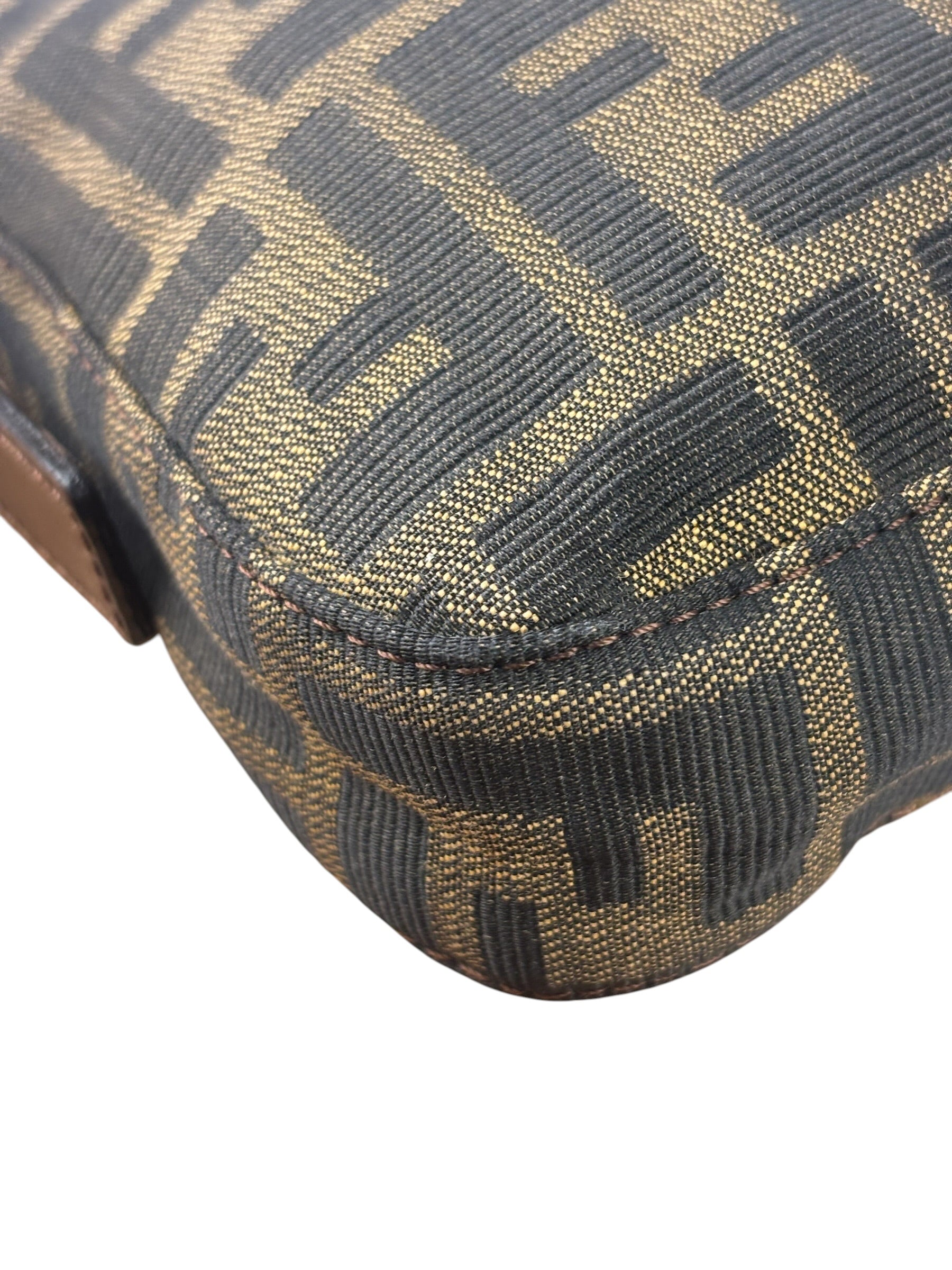 Fendi Brown Leather Trim Baguette