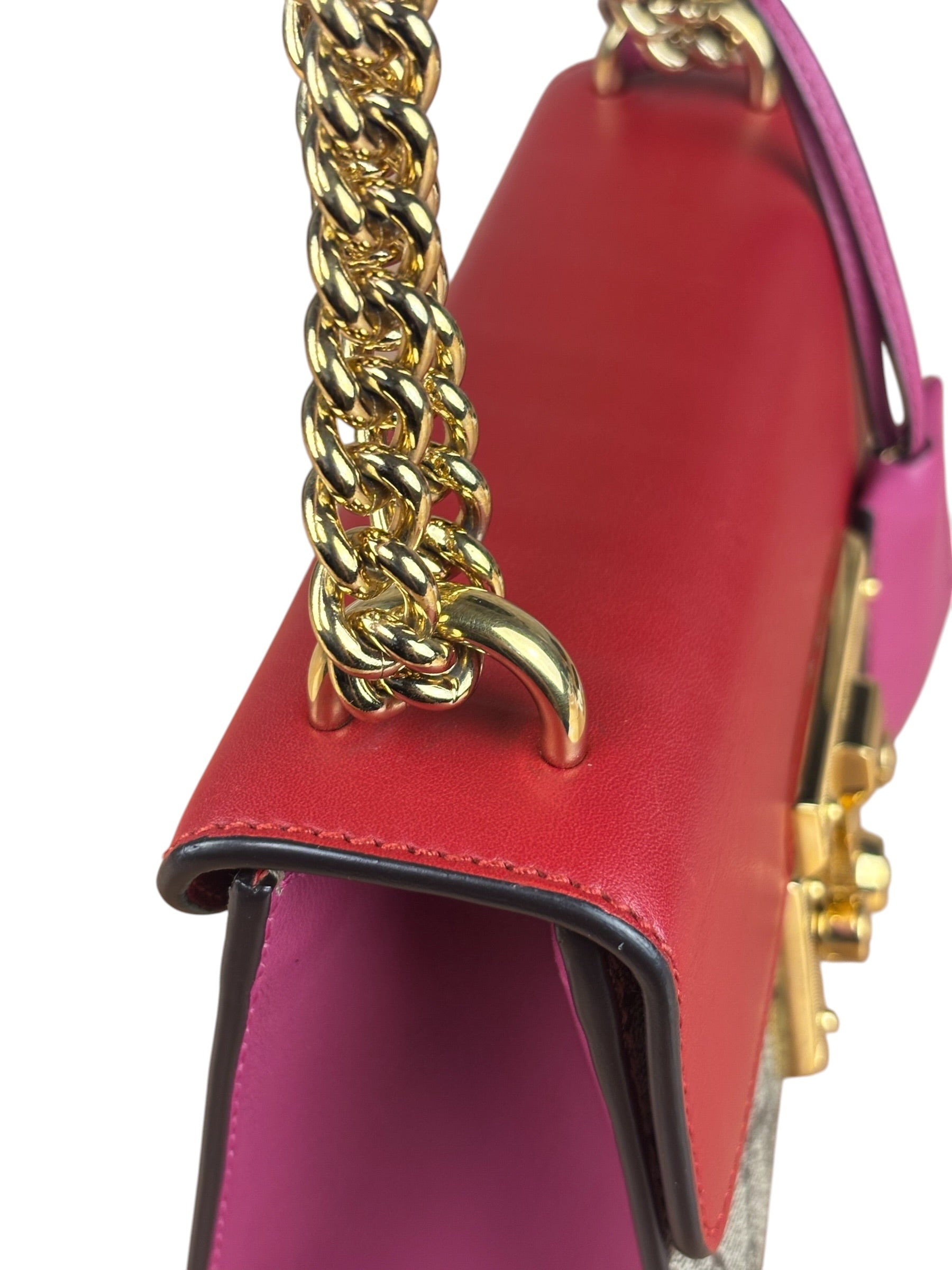 Gucci Padlock Medium Leather Chain Shoulder Bag Beige/Red/Pink