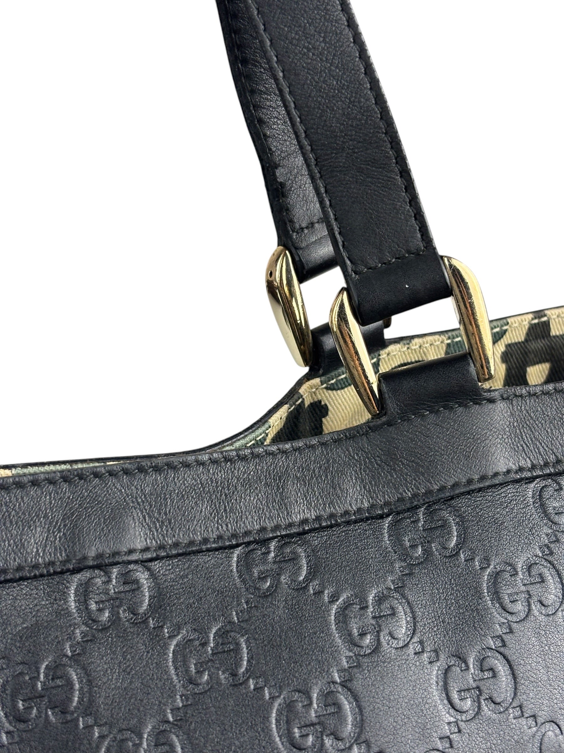 Gucci Black Leather GG Supreme D-Ring Abbey Tote
