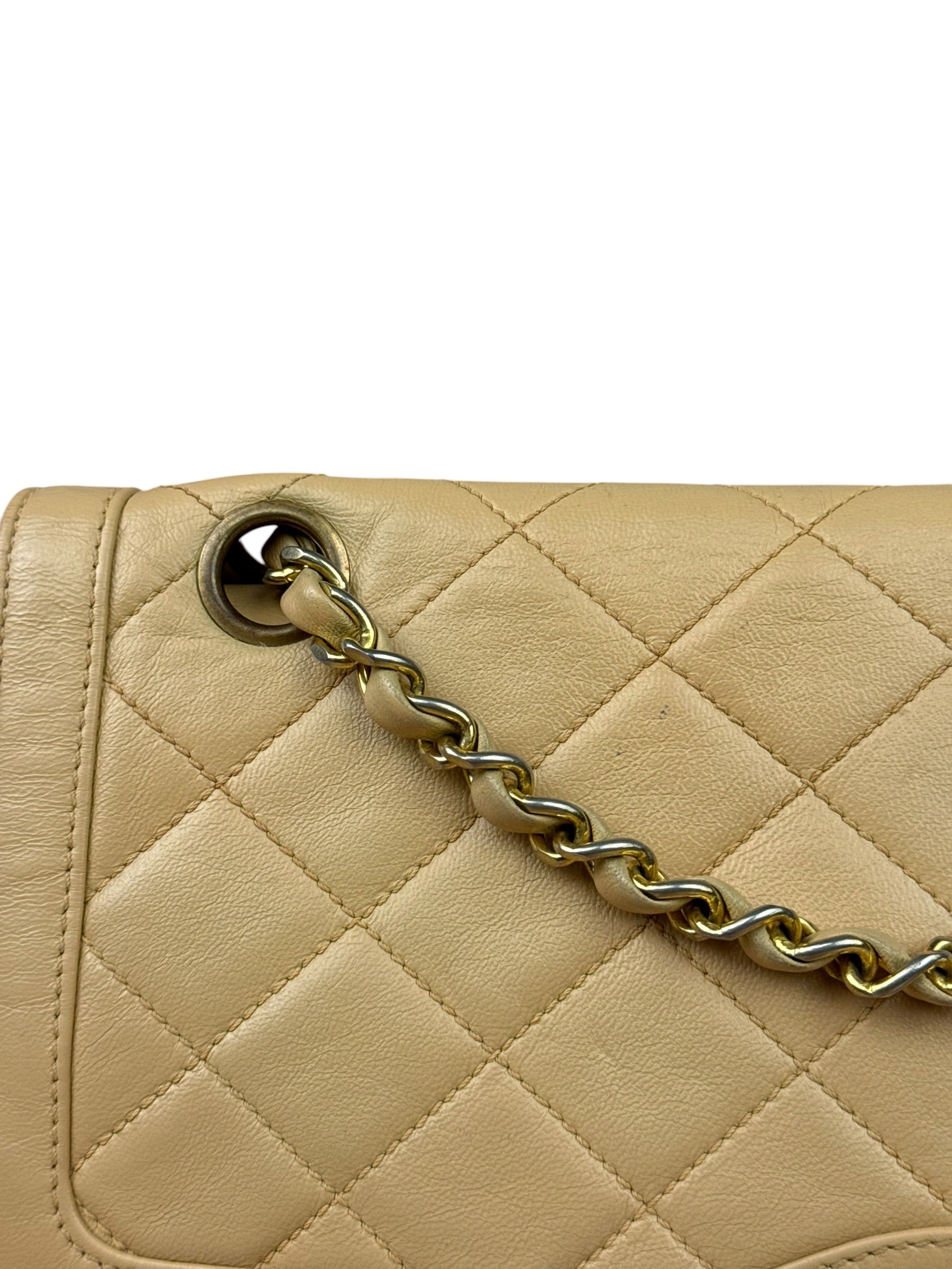 Chanel Beige Quilted Leather Two-Toned Double Flap Bag '94-'96