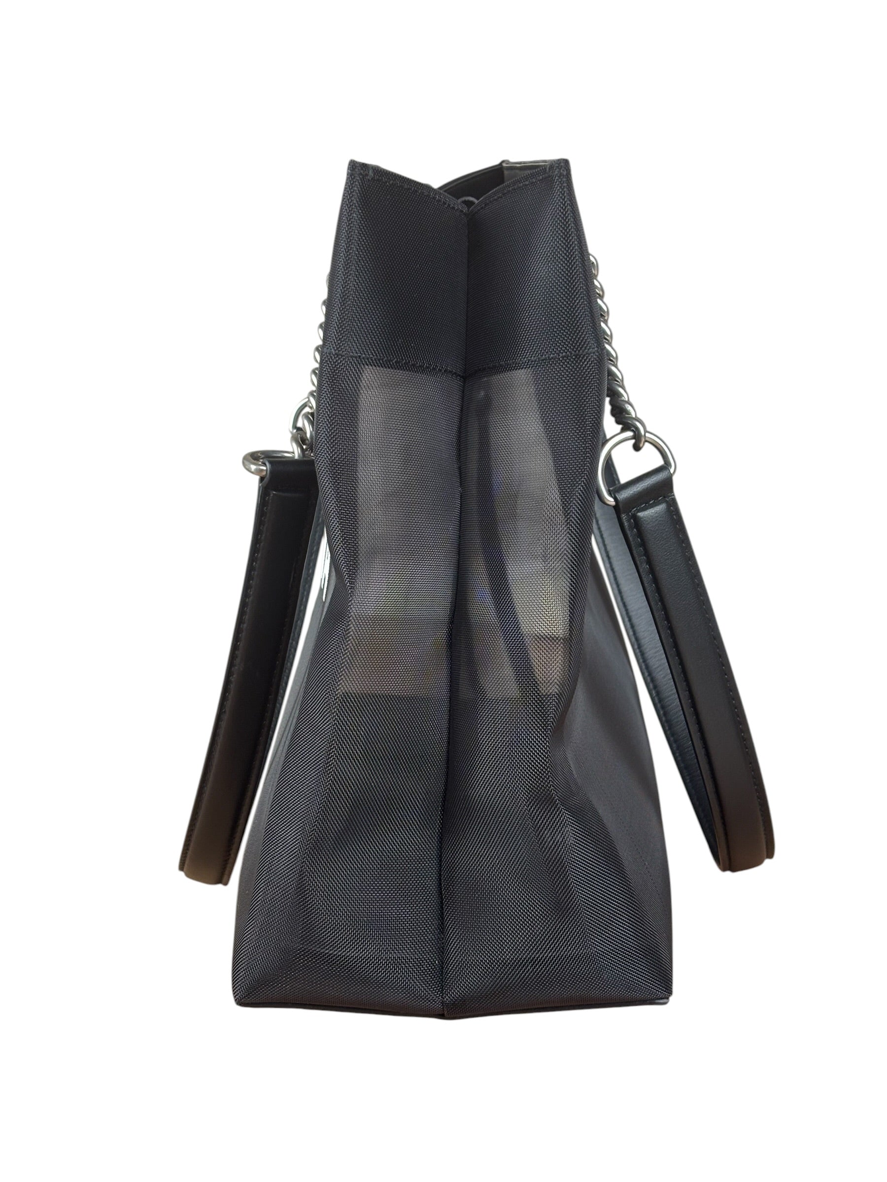 Balenciaga Black Leather Trim Mesh Duty Free Tote Bag