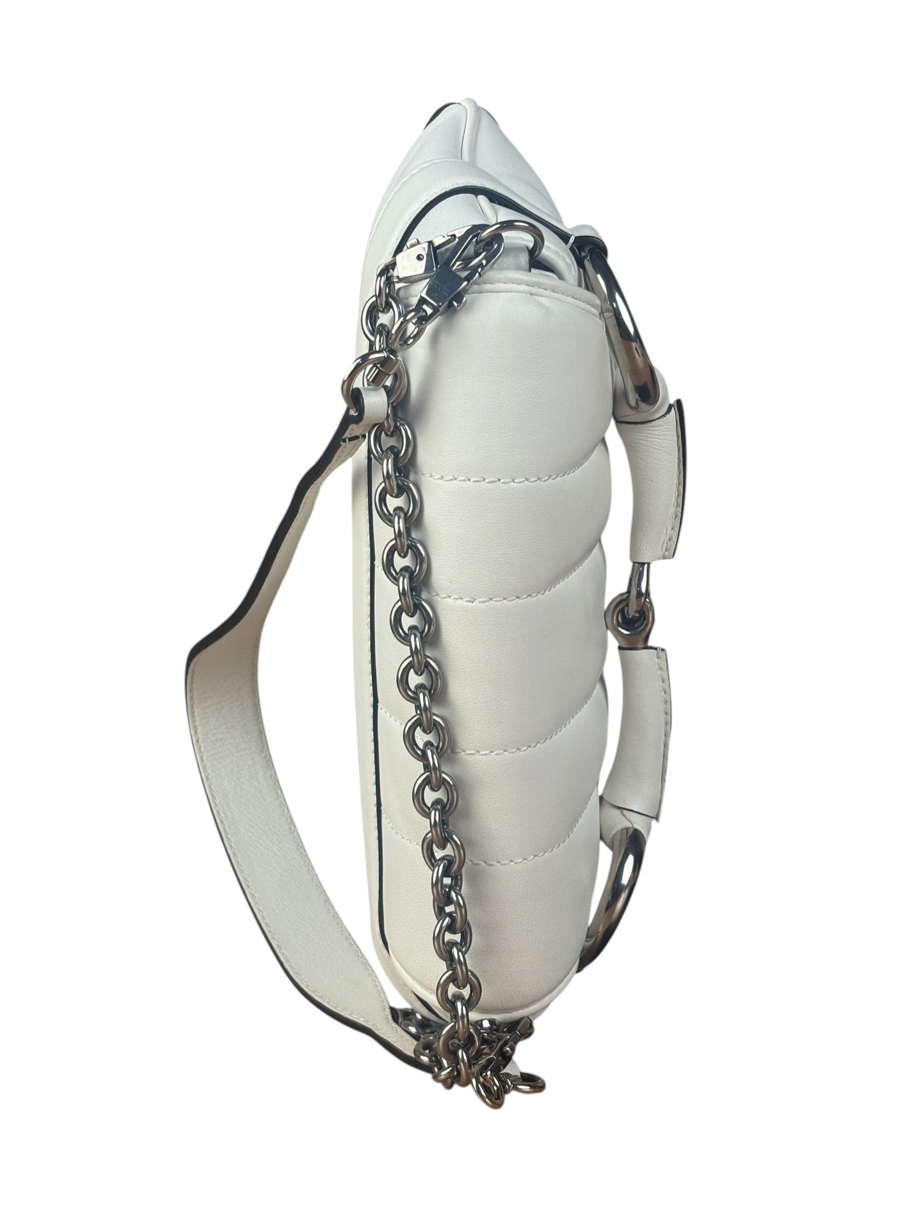 Gucci White Horsebit Vertical Quilted Leather Shoulder Bag