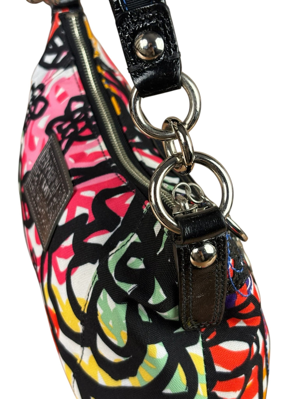 Coach Colorblock Leather Trim Graphic Blossom Two-Way Hobo Bag
