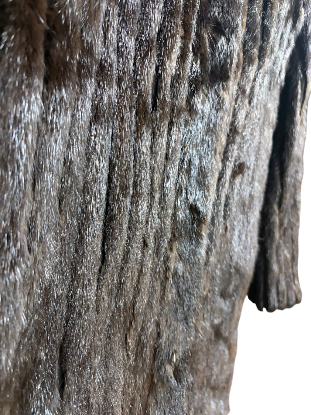 Vintage Dark Brown Leather Trim Striped Mink Fur