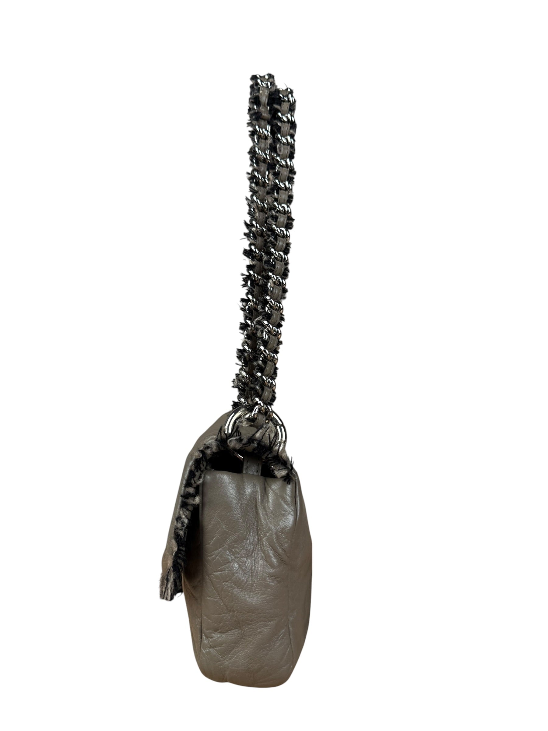 Chanel Taupe Leather Funny Tweed Fringe Flap Bag 2010