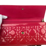 Christian Dior Cannage Red Patent Leather Wallet On Chain