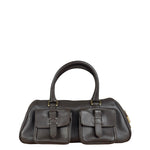 Burberry Vintage Brown Pebbled Leather Double Pocket Satchel Handbag
