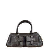 Burberry Vintage Brown Pebbled Leather Double Pocket Satchel Handbag