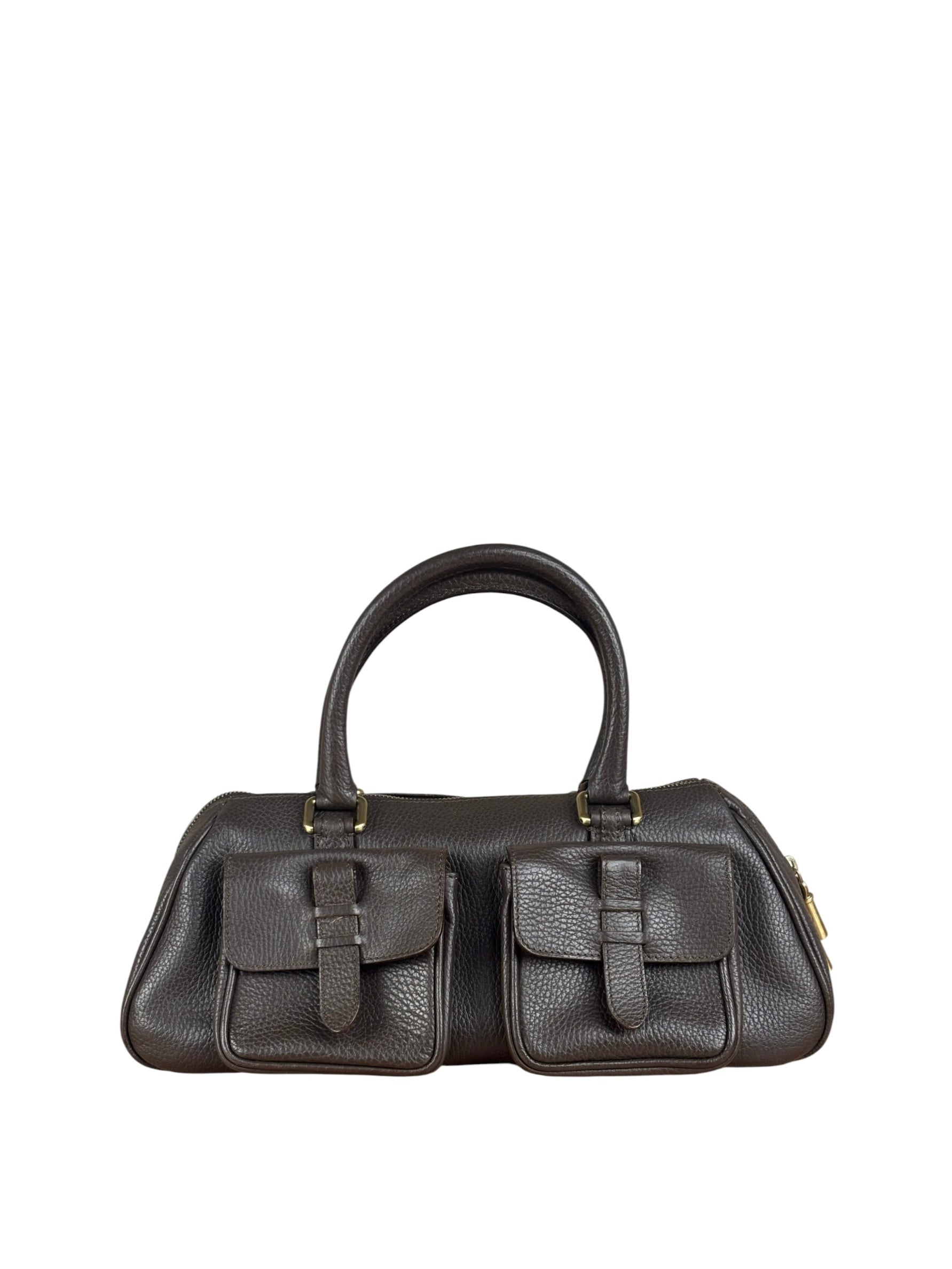 Burberry Vintage Brown Pebbled Leather Double Pocket Satchel Handbag