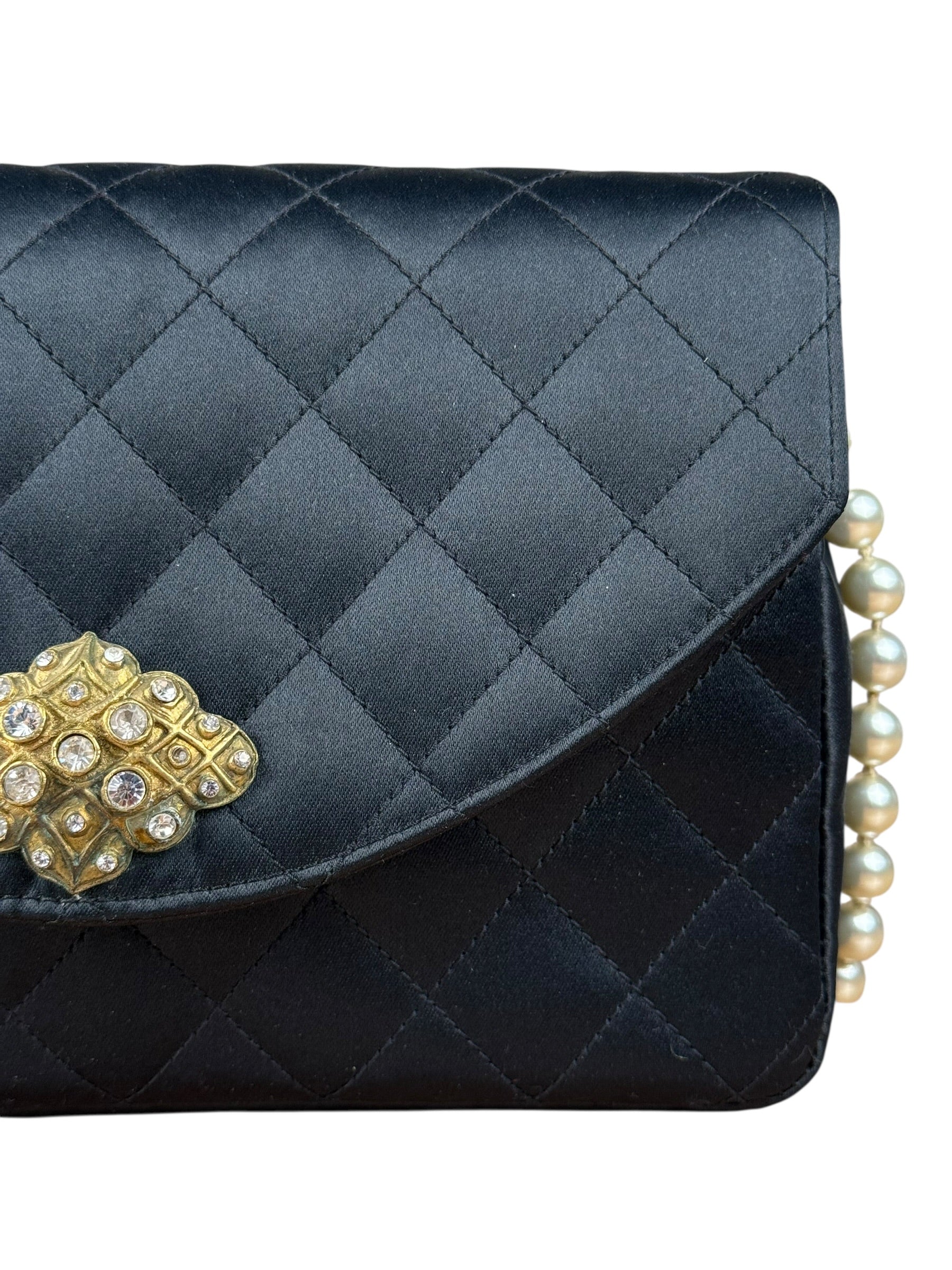 Chanel Black Quilted Satin Gripoix 1986