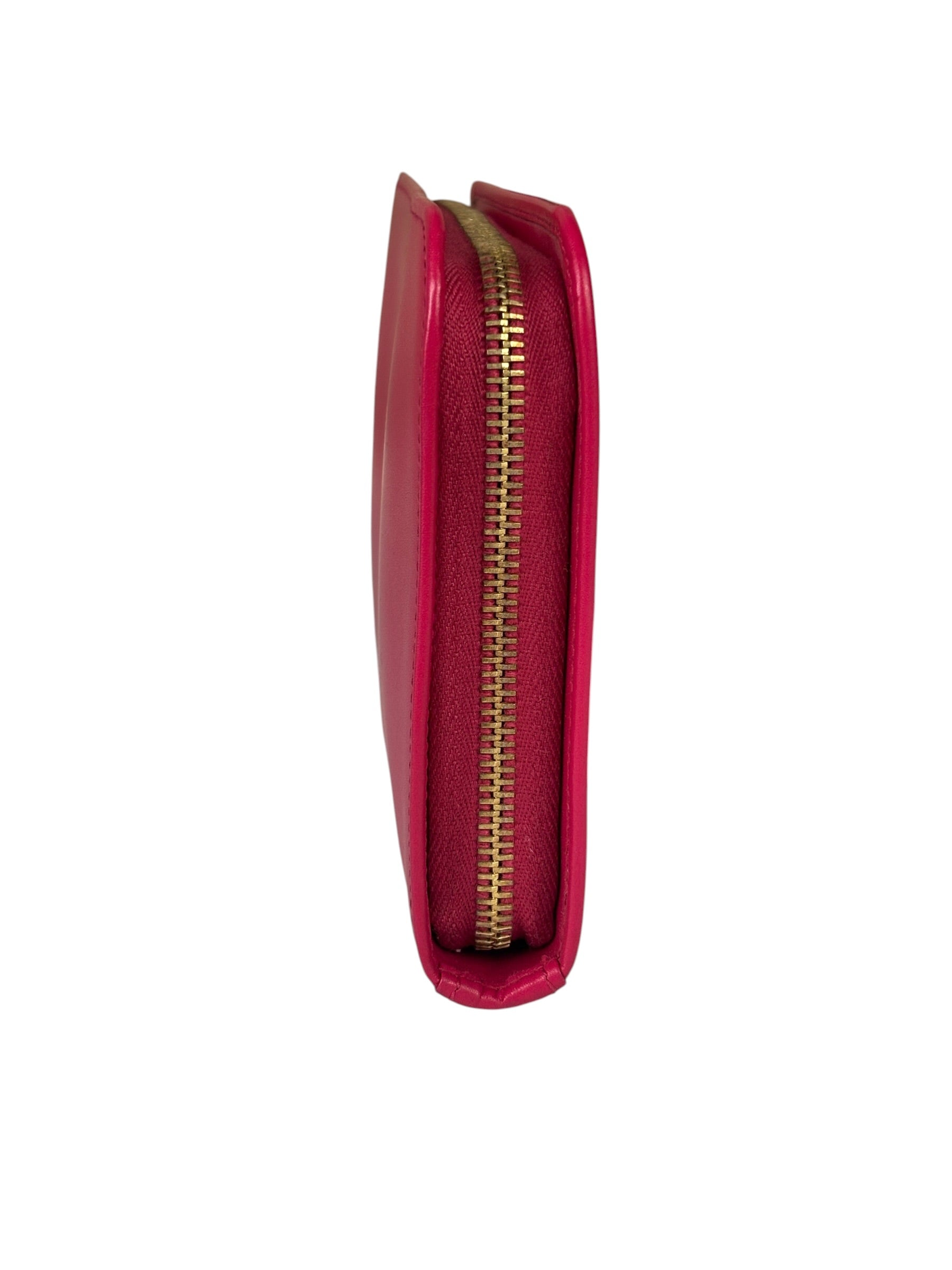 Yves Saint Laurent Bright Pink Leather Zip-Around Long Wallet