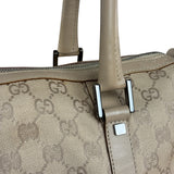 Gucci GG Beige Leather Trim Guccissima Small Boston Bag