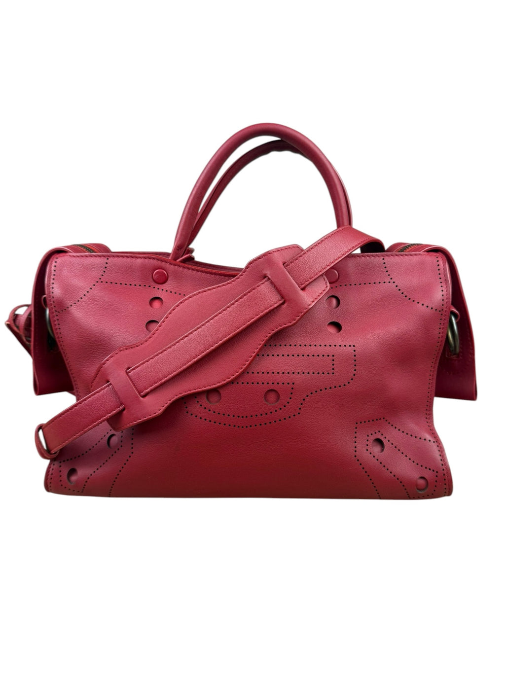 Balenciaga Red Leather Blackout City Two-Way Bag