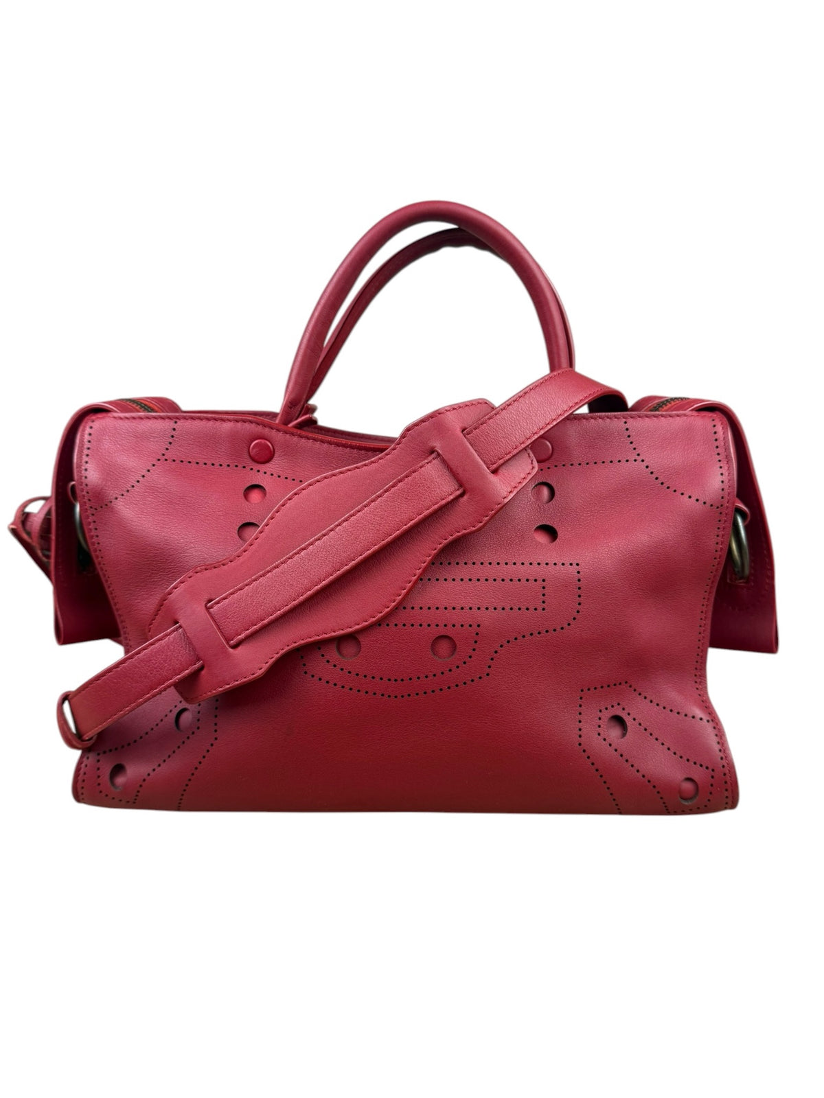 Balenciaga Red Leather Blackout City Two-Way Bag