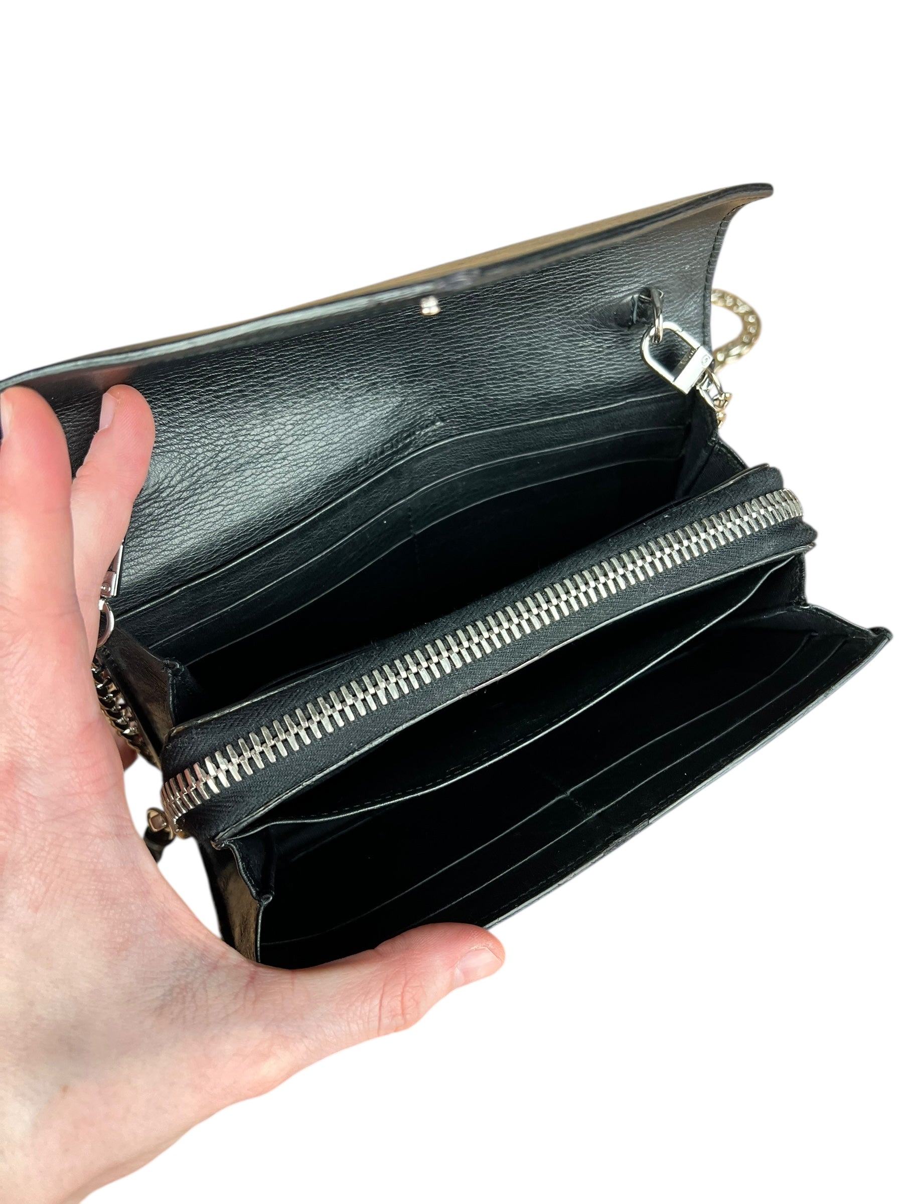 Balenciaga Black Leather Flap Wallet on Chain Bag
