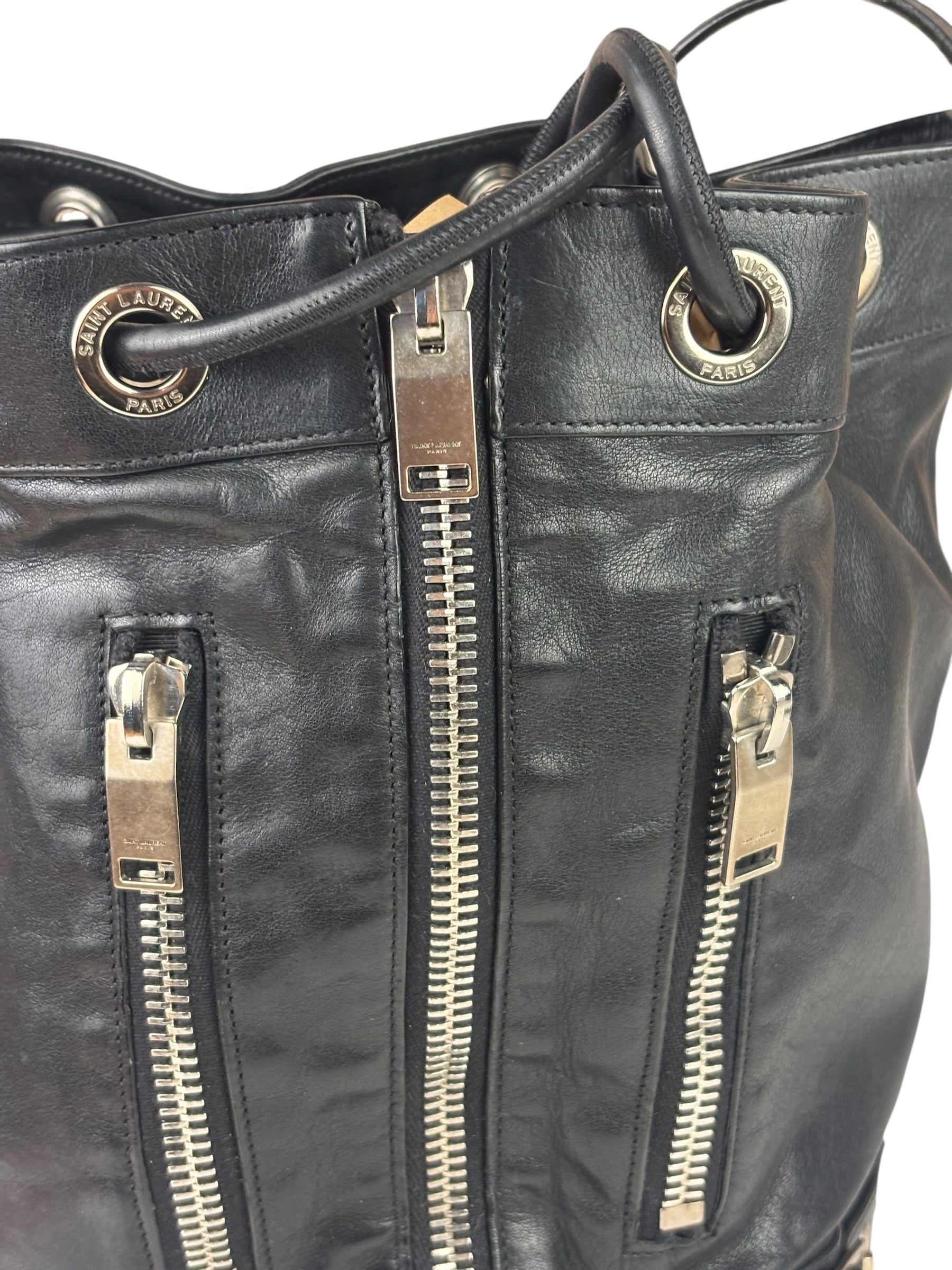 Yves Saint Laurent Black Leather Rider Bucket Bag
