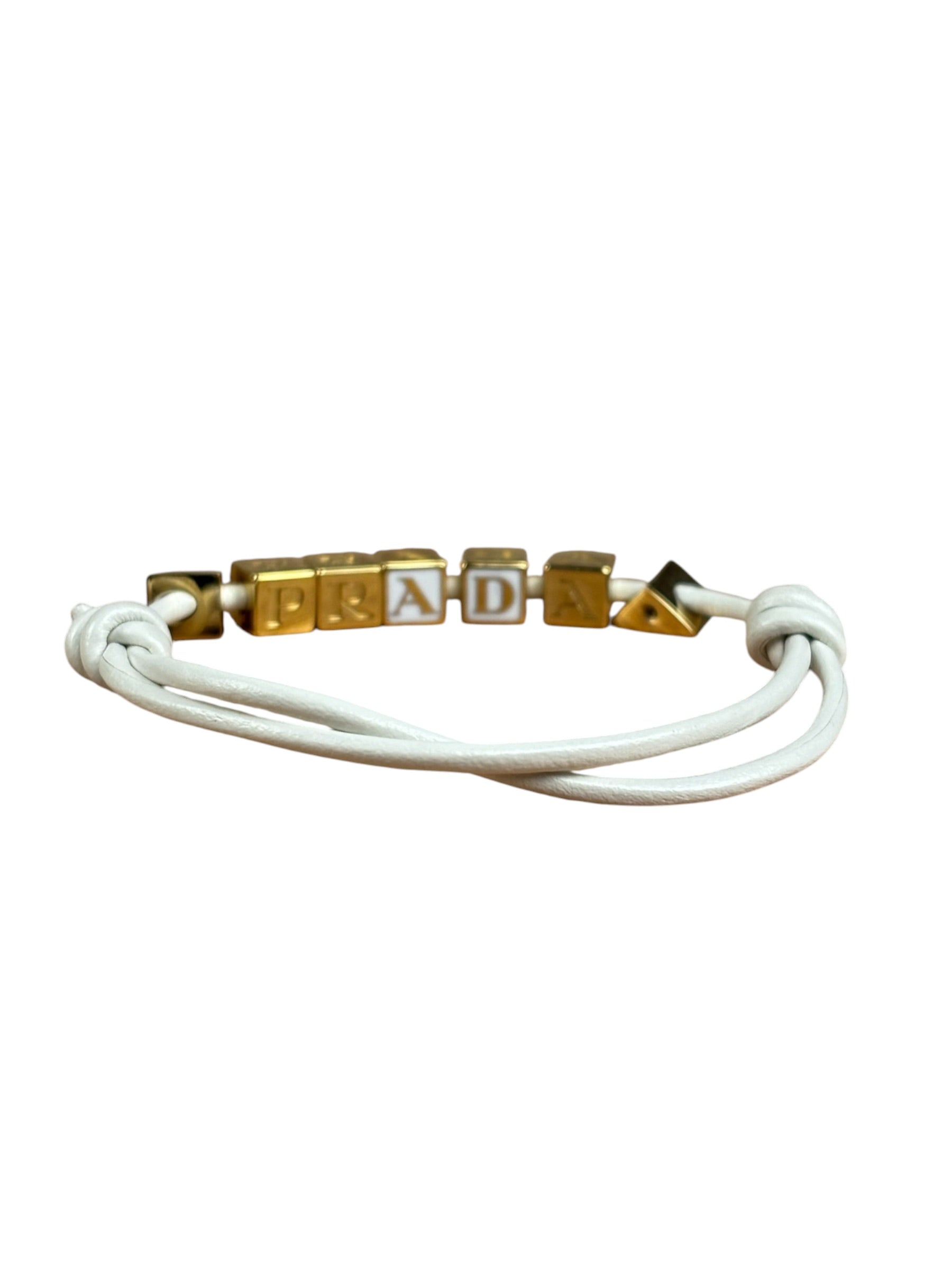 Prada Nappa Leather Logo Embellished Bracelet