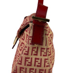 Fendi Red Leather Trim Zucca Baguette