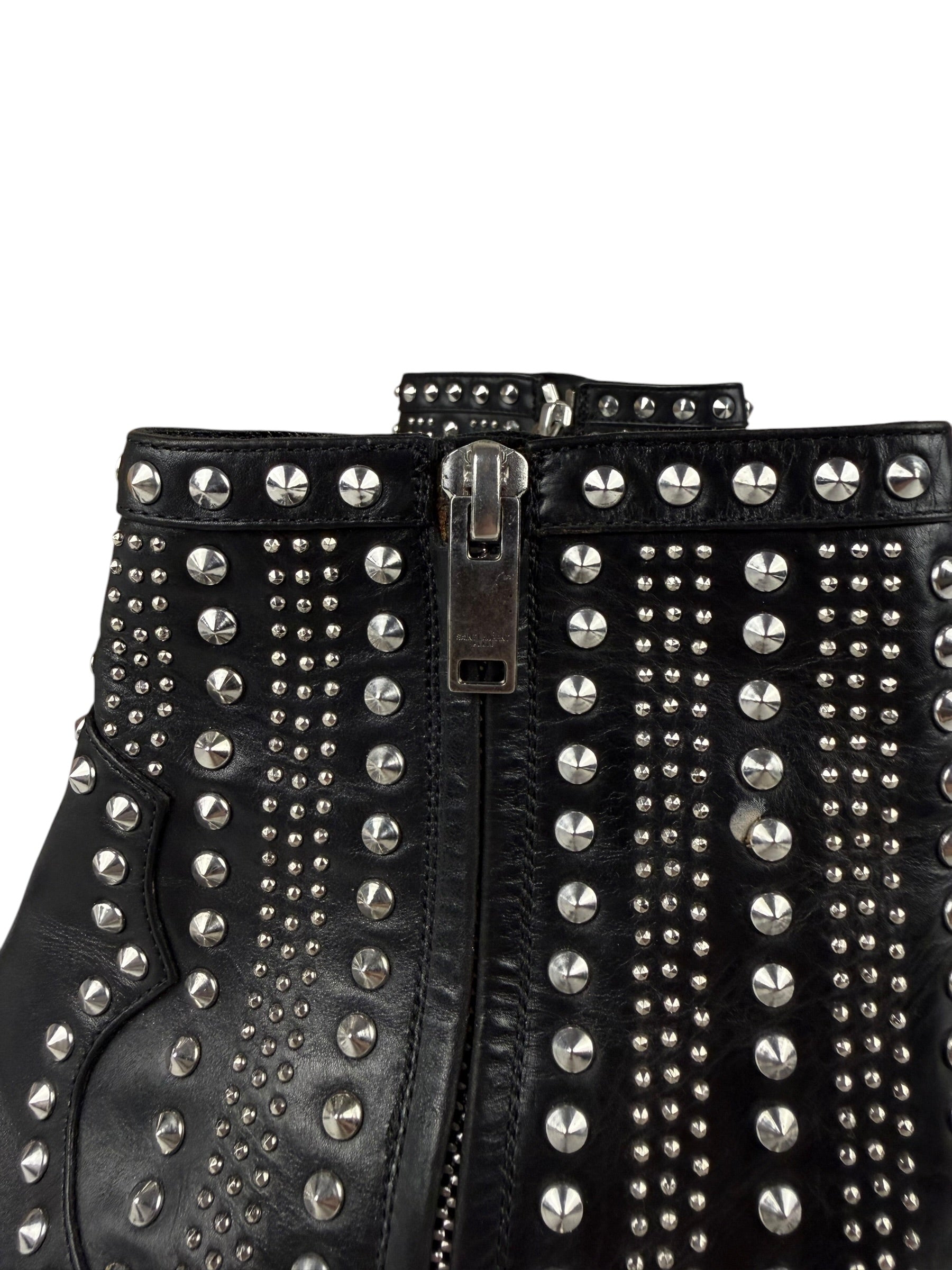 Saint Laurent Black Leather Studded Ankle Boots