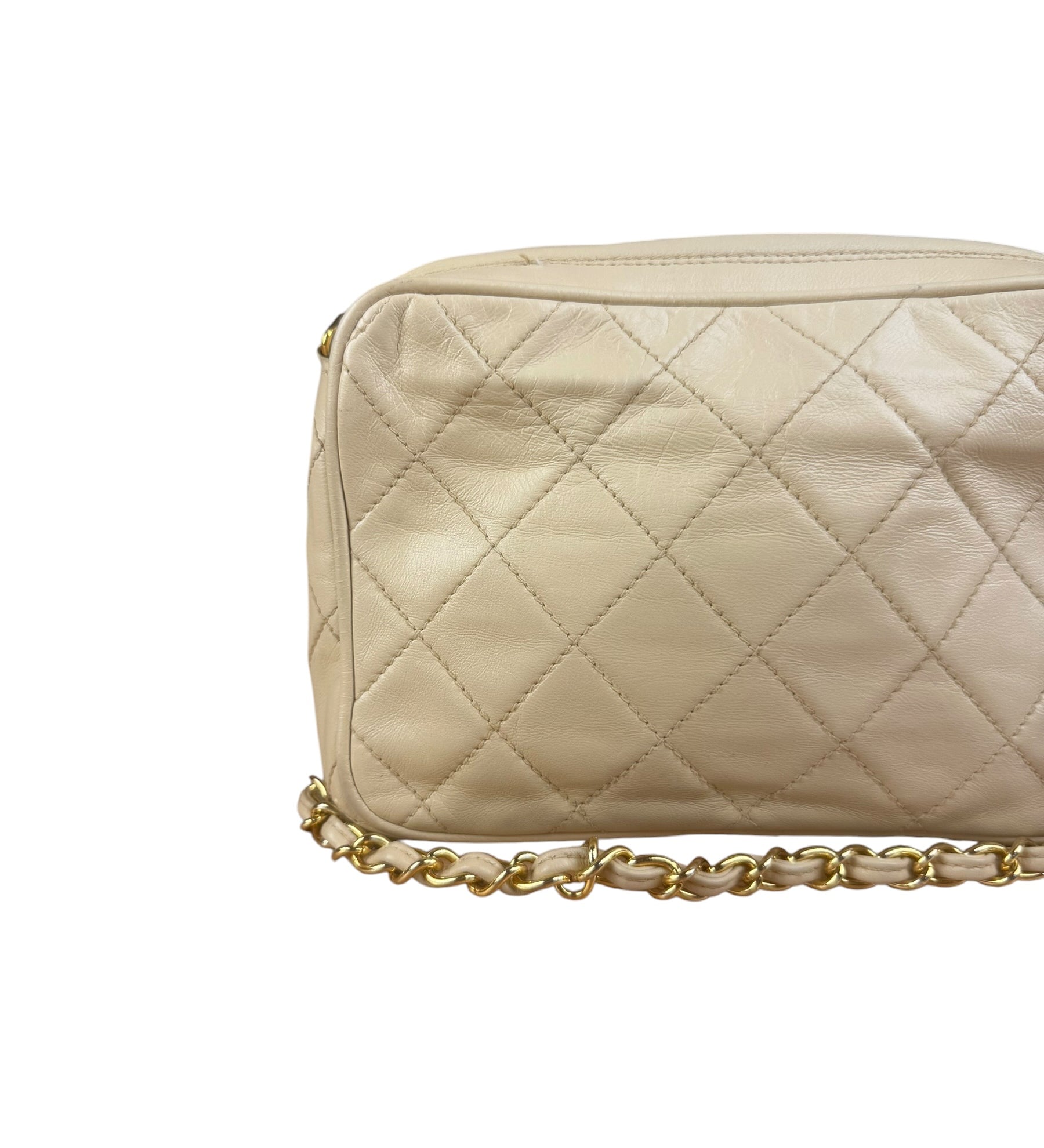 Chanel Beige Quilted Leather Chain Shoulder Bag