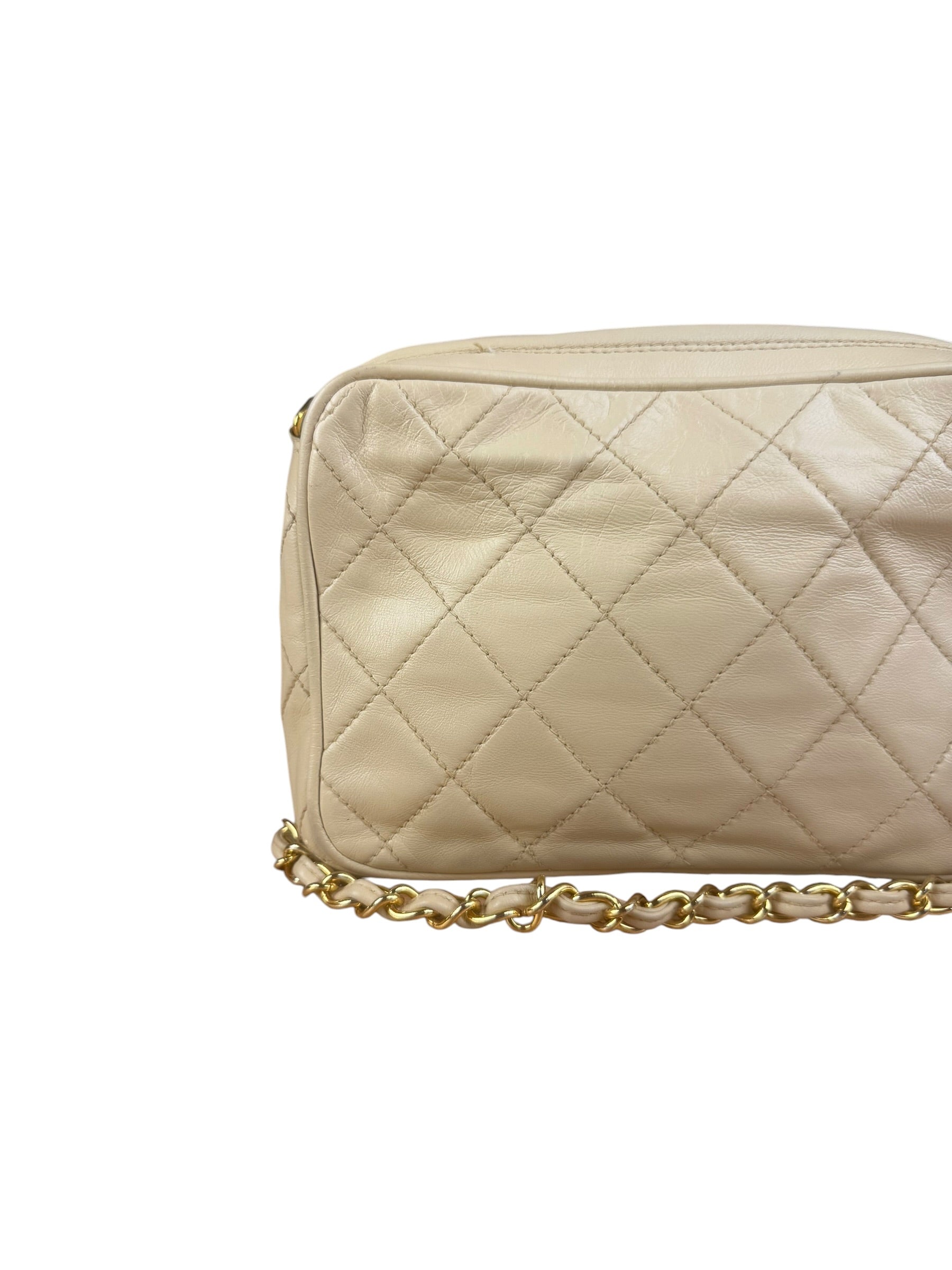 Chanel Beige Quilted Leather Chain Shoulder Bag