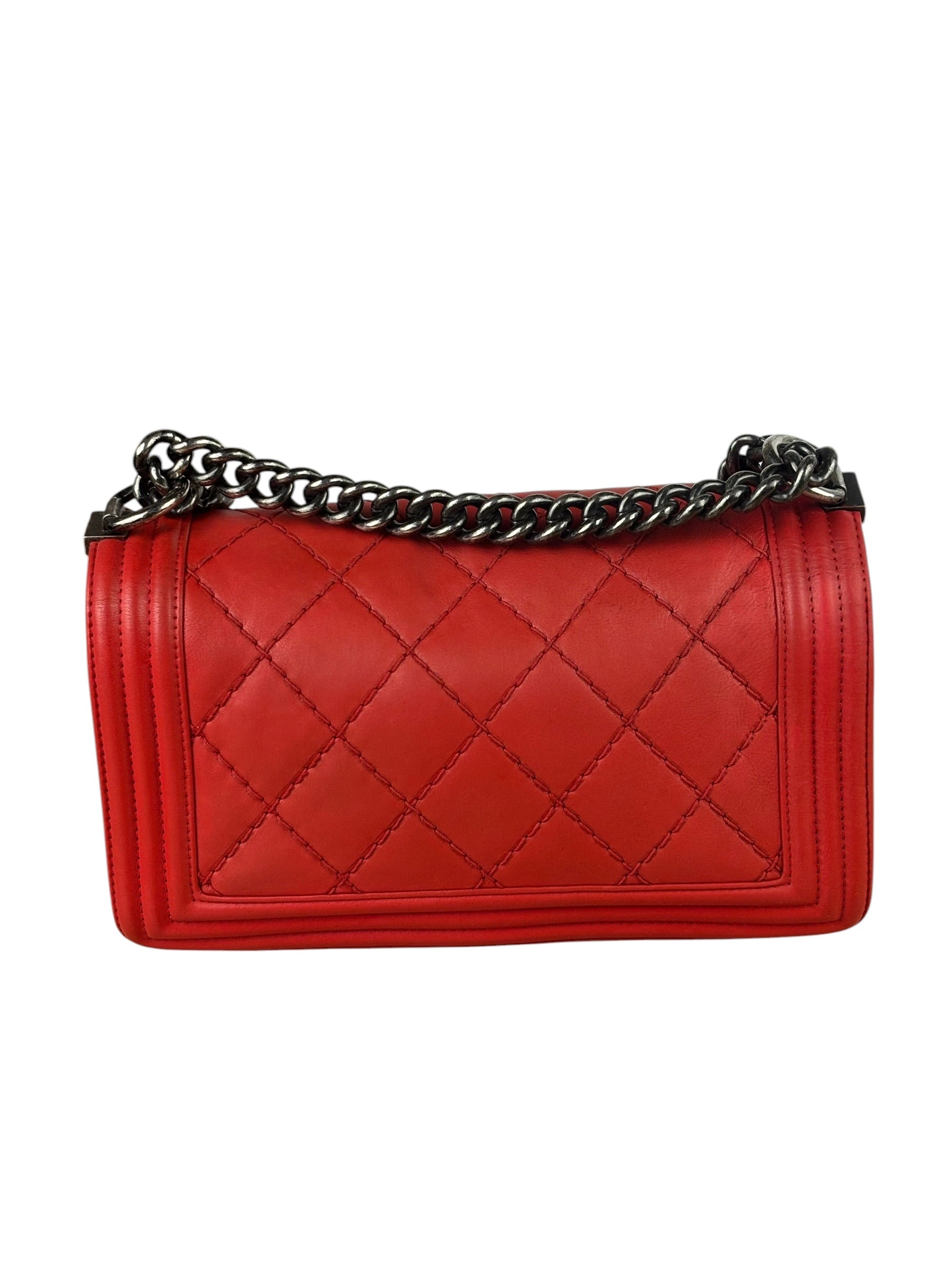 Chanel Red Quilted Lambskin Boy Flap Bag 2013