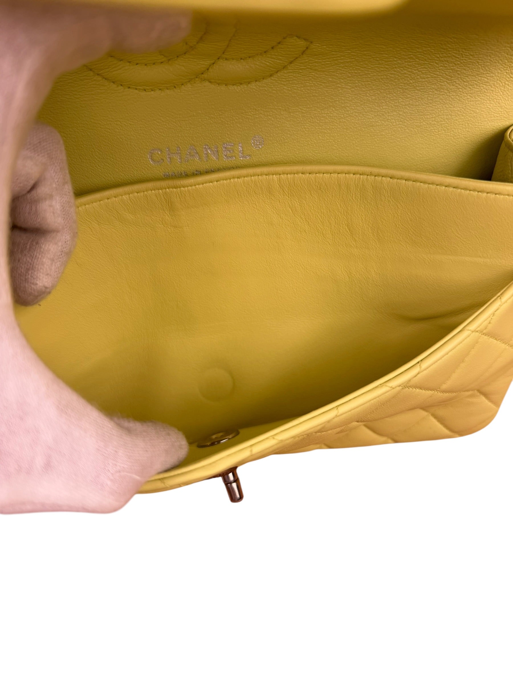 Chanel Yellow Neon Quilted Leather Classic Double Flap Bag 2010