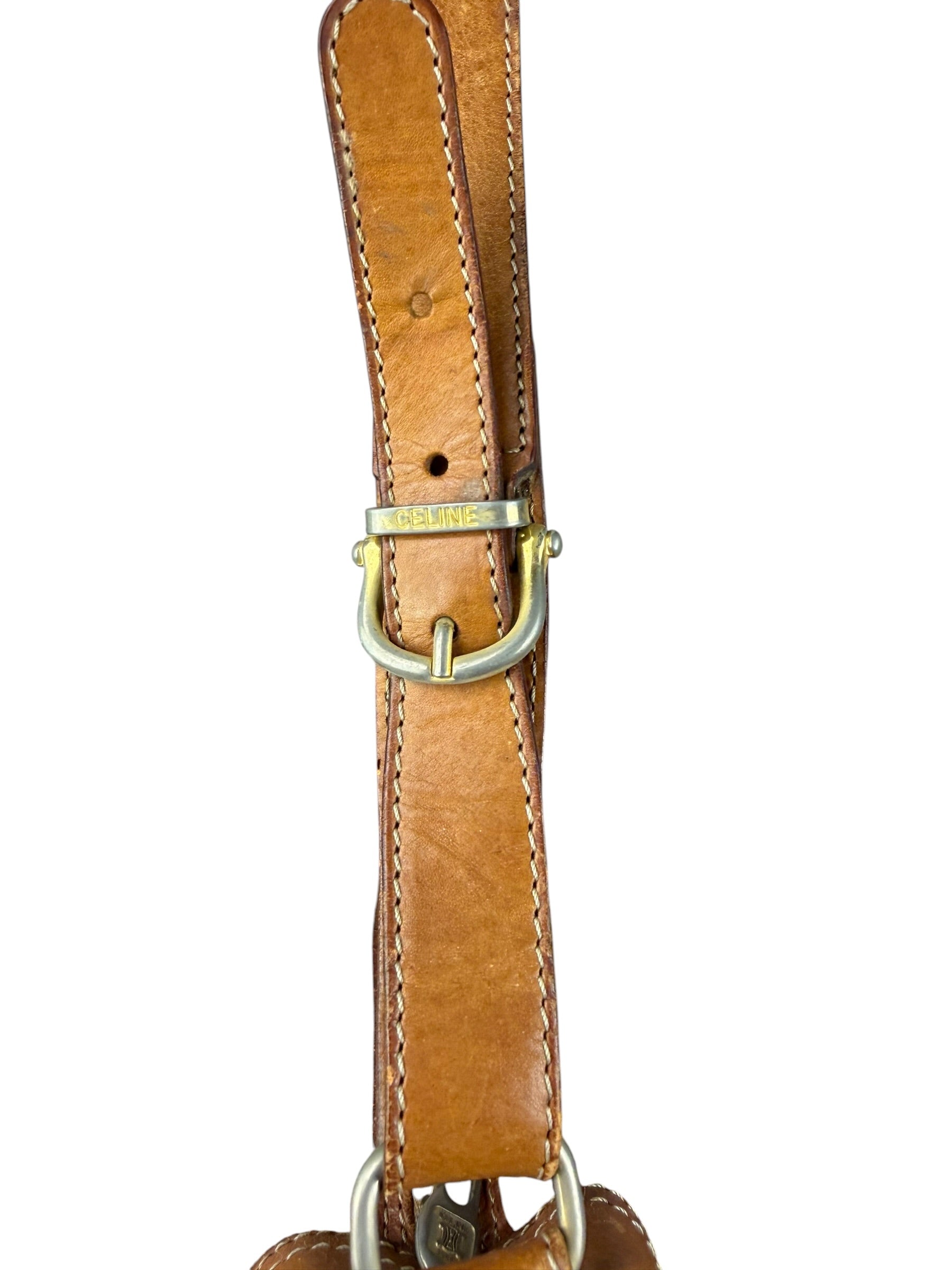 Celine Vintage Macadam Canvas Leather Trim Shoulder Bag