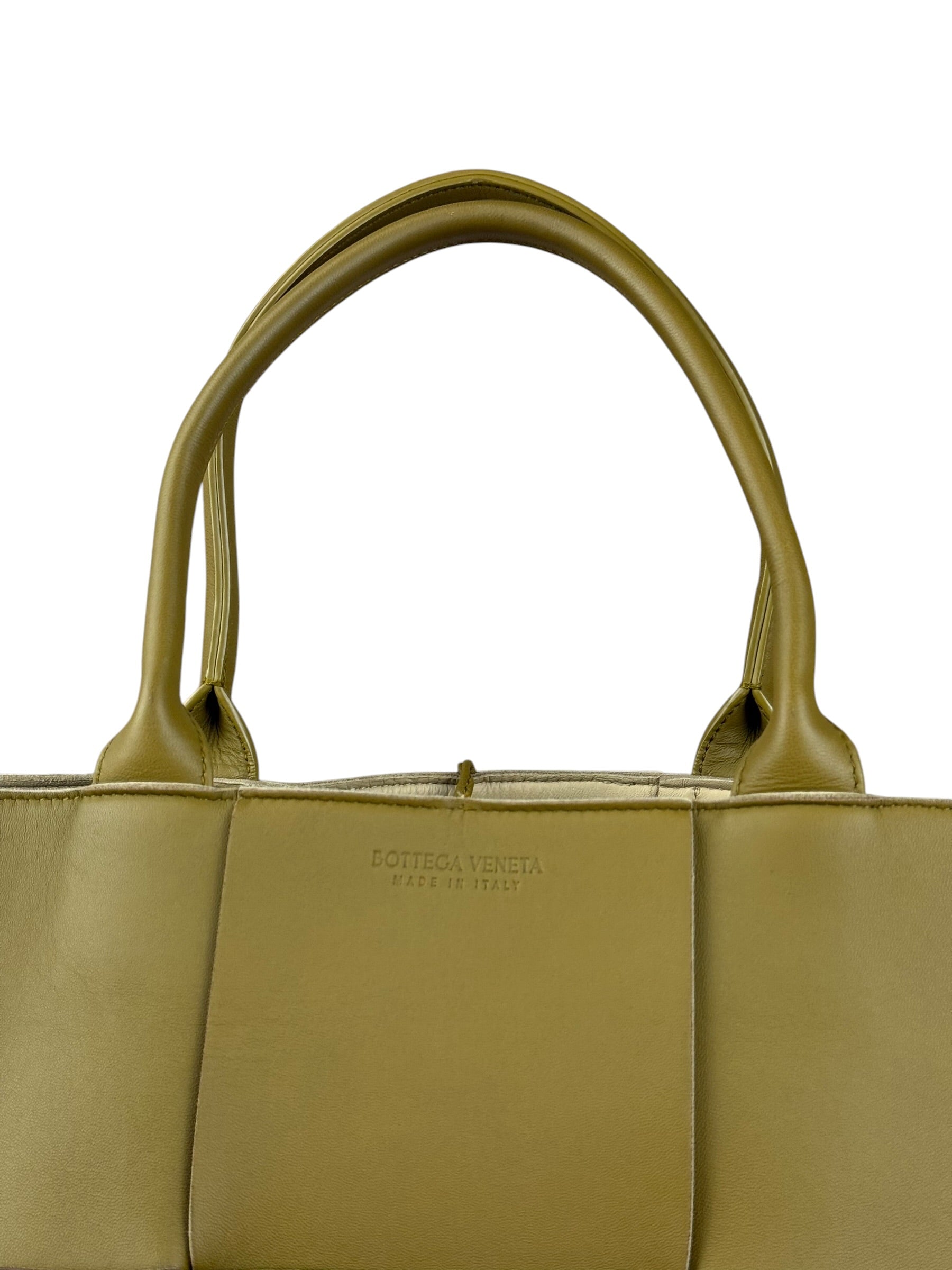 Bottega Veneta Muted Olive Intreccio Arco Woven Leather Tote