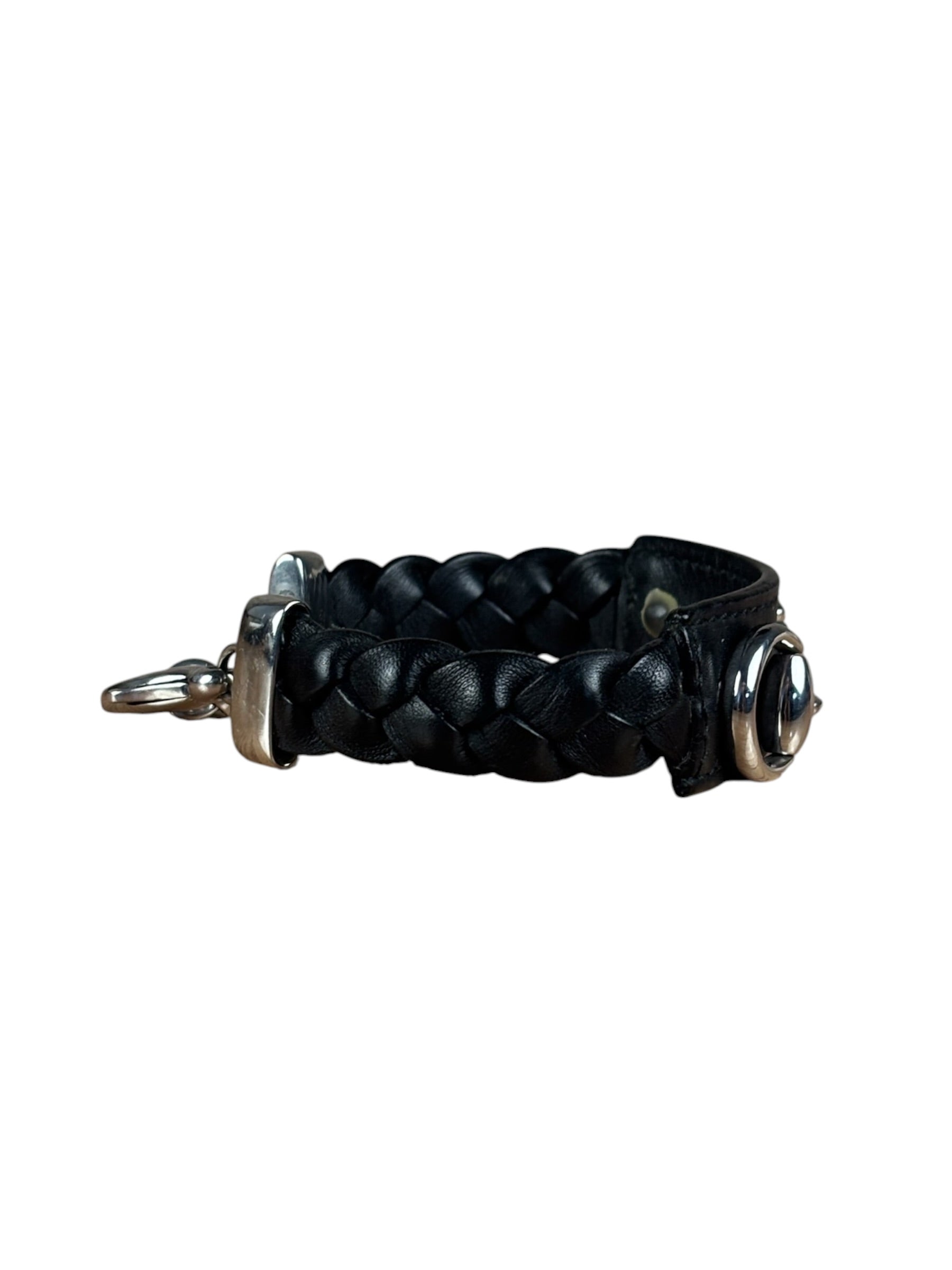 Gucci Black Braided Leather Horsebit Bracelet