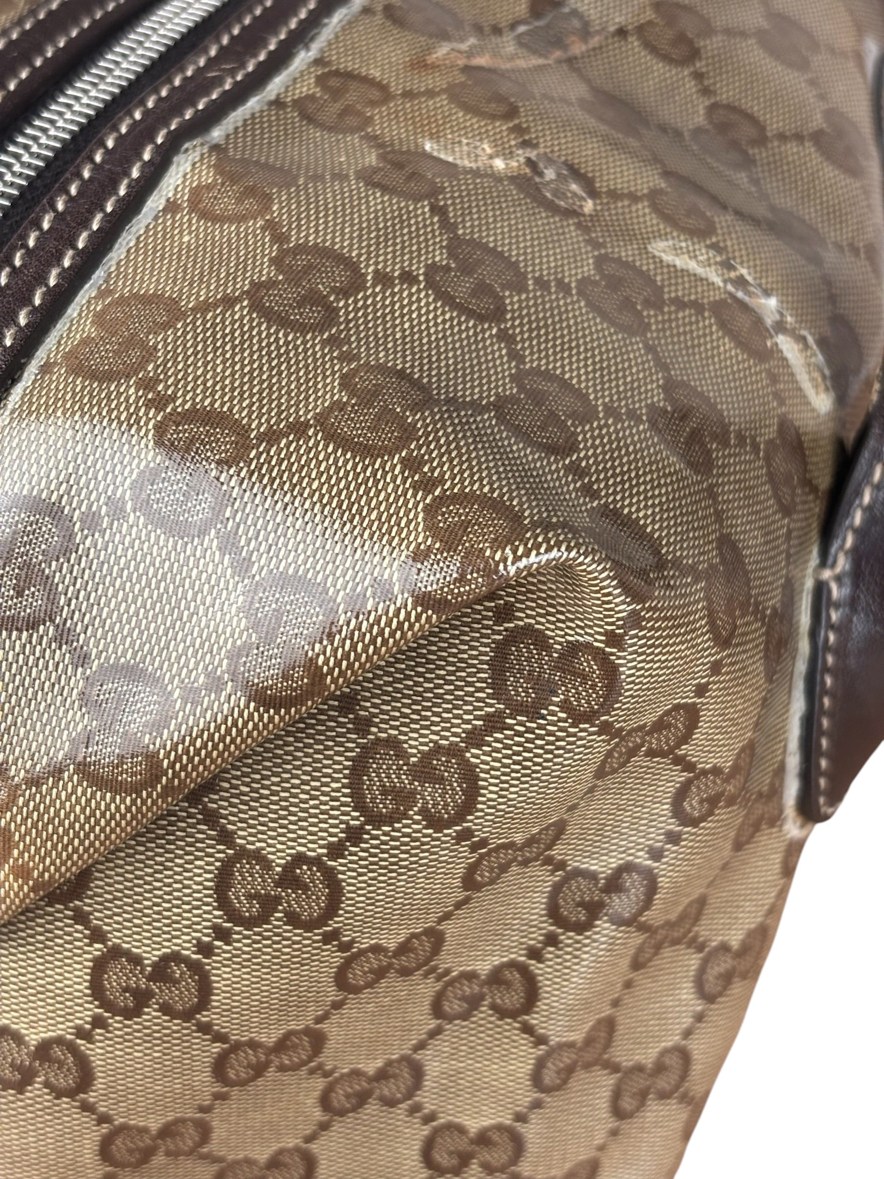 Gucci Vintage GG Coated Canvas Crystal Boston Handbag
